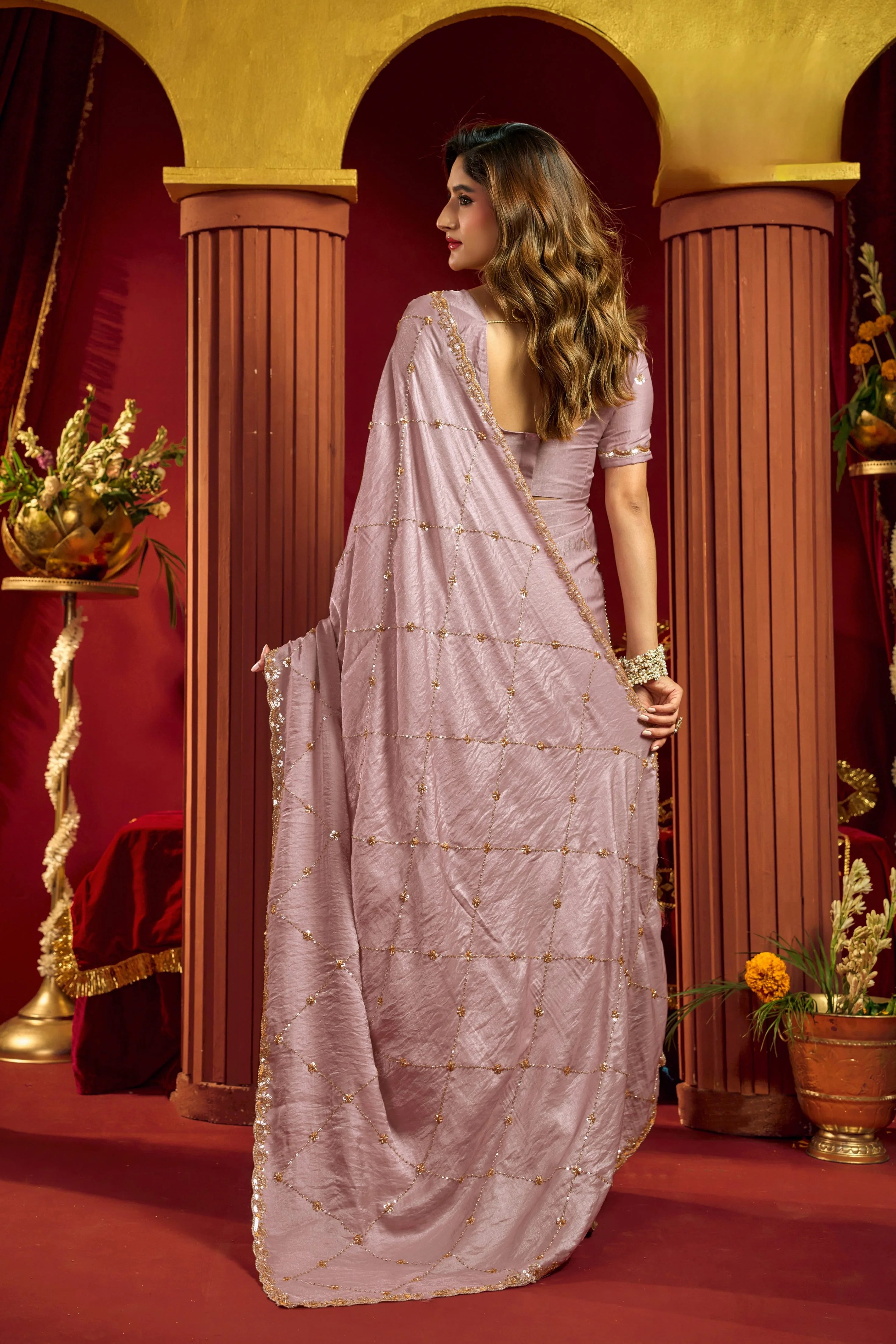 Premium Velvet Bliss Purple Festival Wear With Bead Work Saree