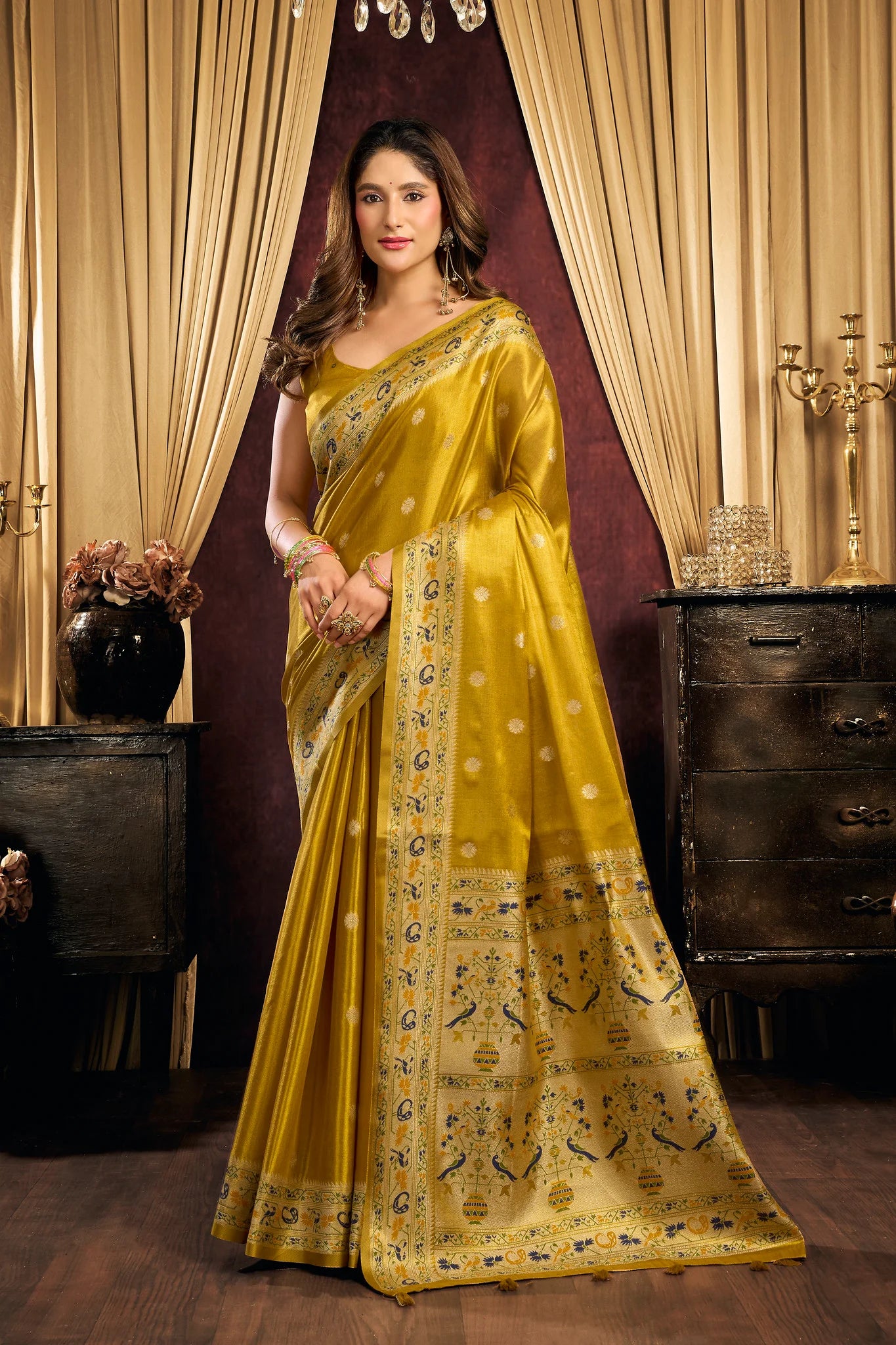 Tissue Silk Festival Wear Mustard Yellow  Saree