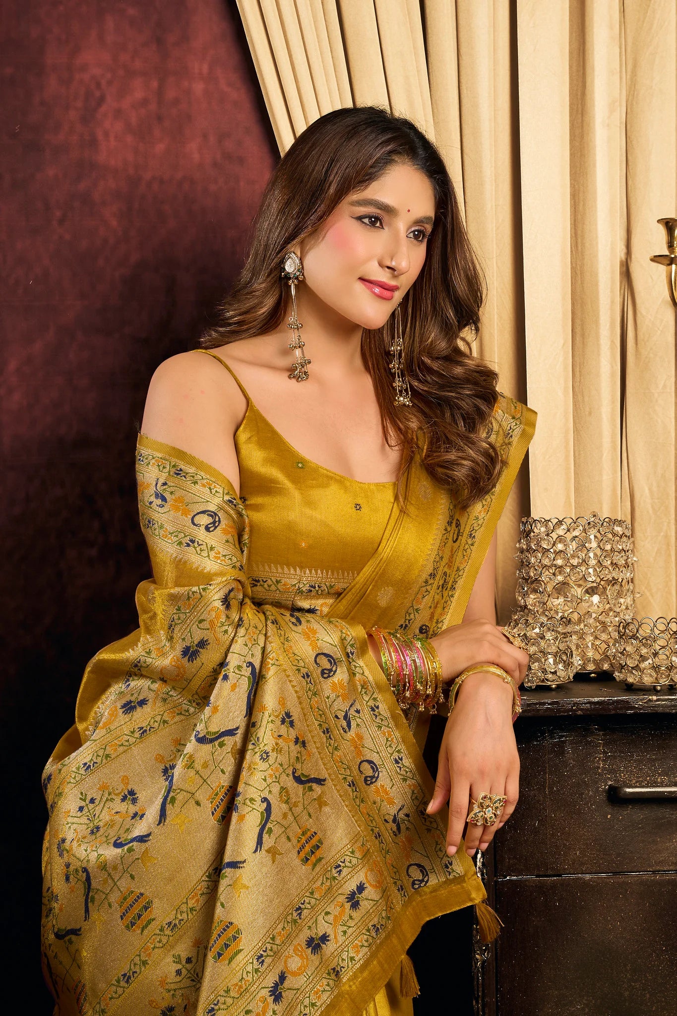Tissue Silk Festival Wear Mustard Yellow  Saree