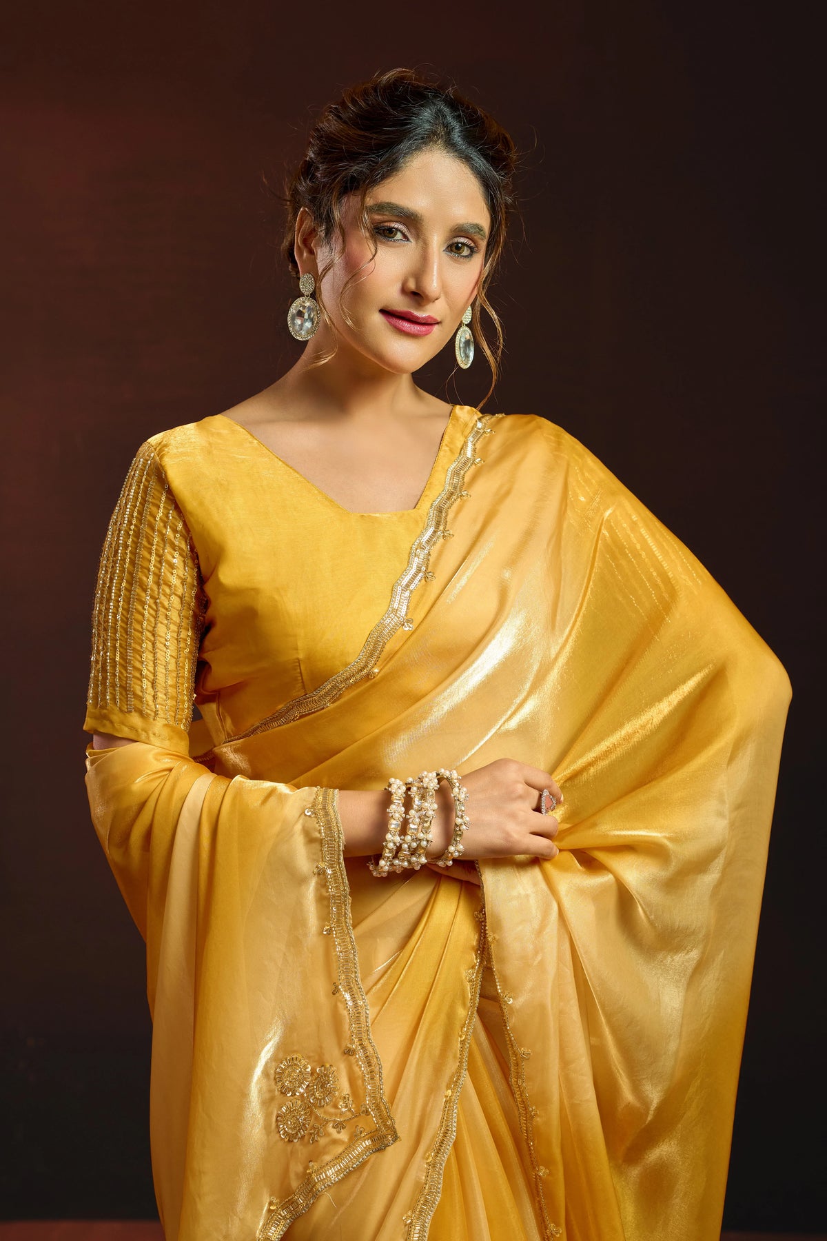 Fendy Satin Yellow Shaded Party Wear Saree