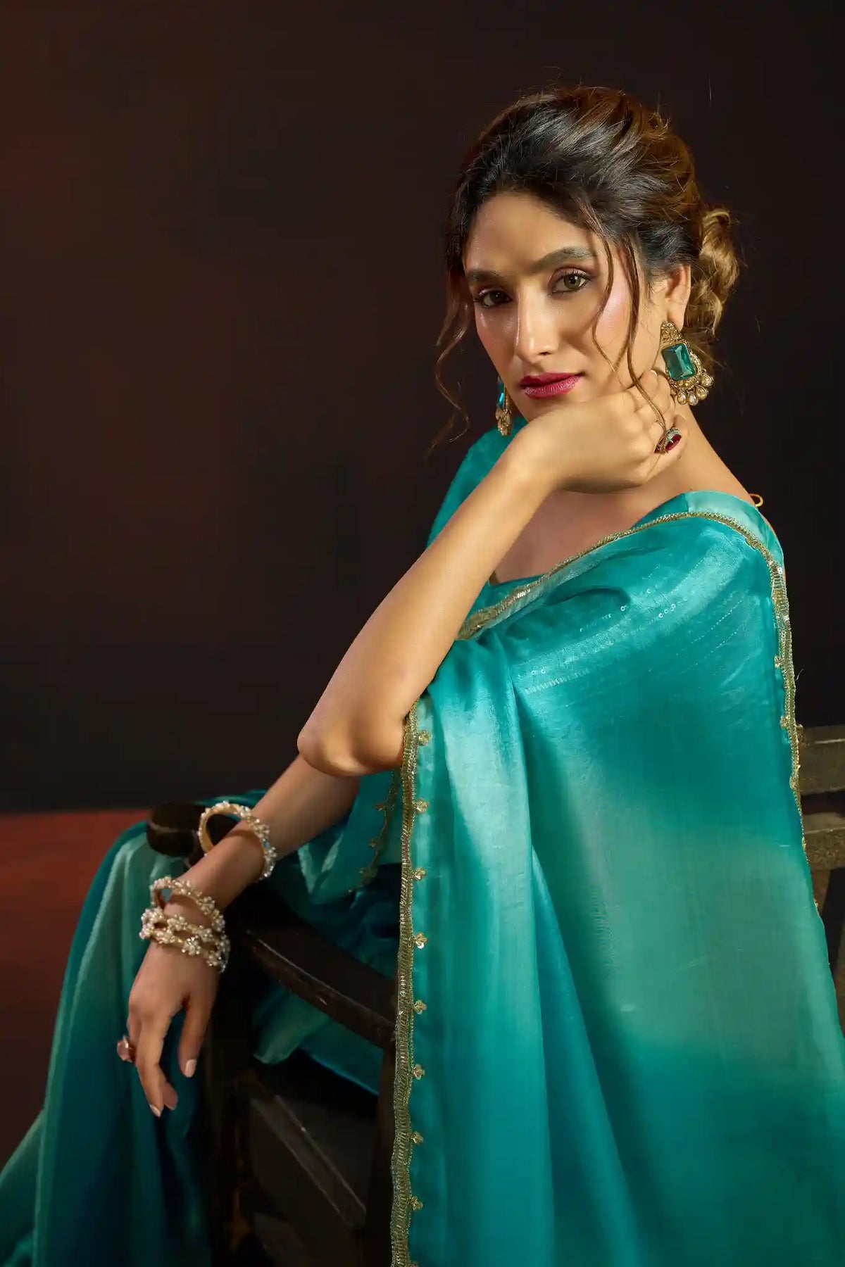 Fendy Satin Blue Shaded Party Wear Saree