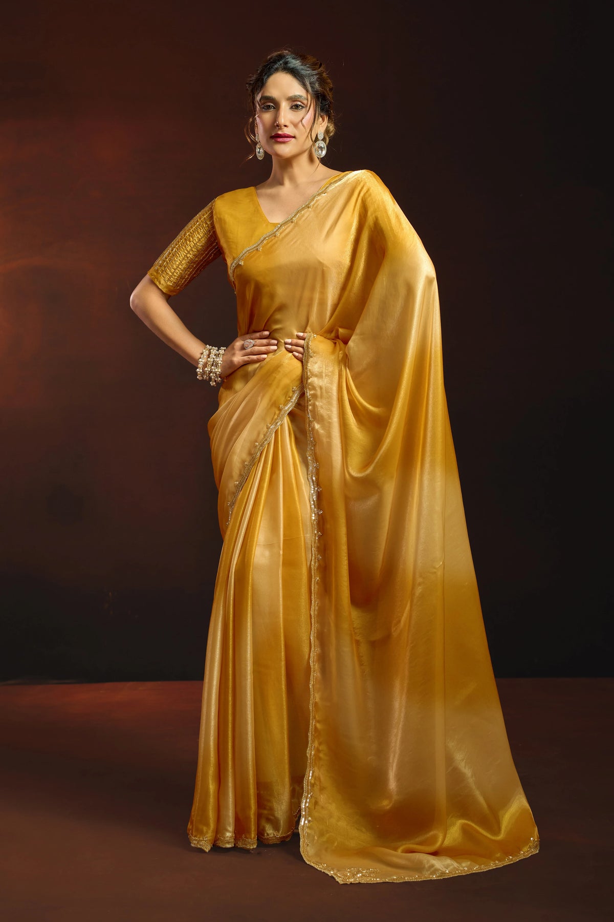 Fendy Satin Yellow Shaded Party Wear Saree