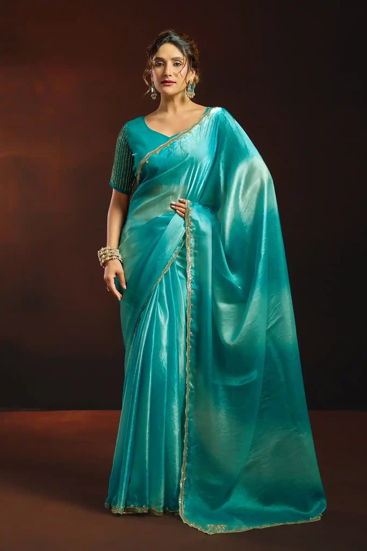 Fendy Satin Blue Shaded Party Wear Saree