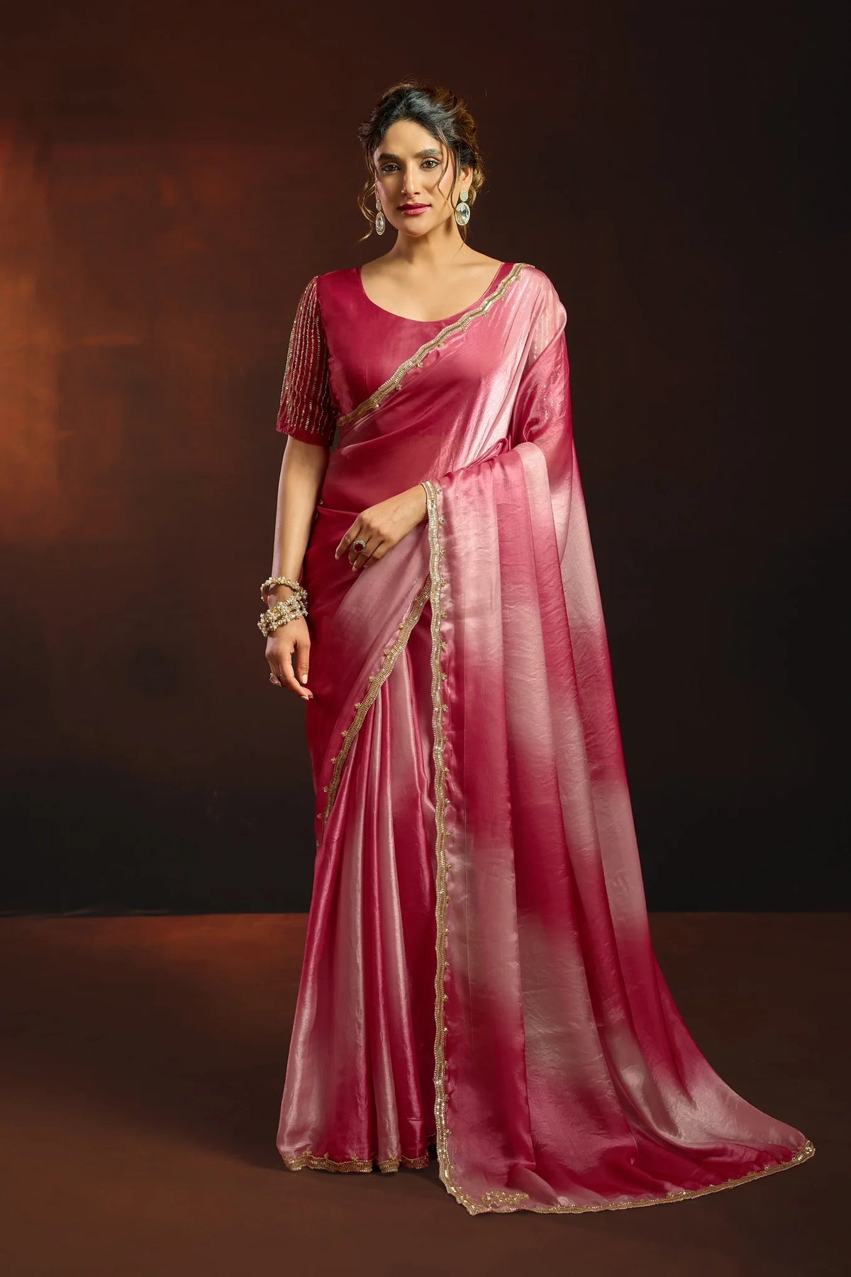 Fendy Satin Pink Shaded Party Wear Saree