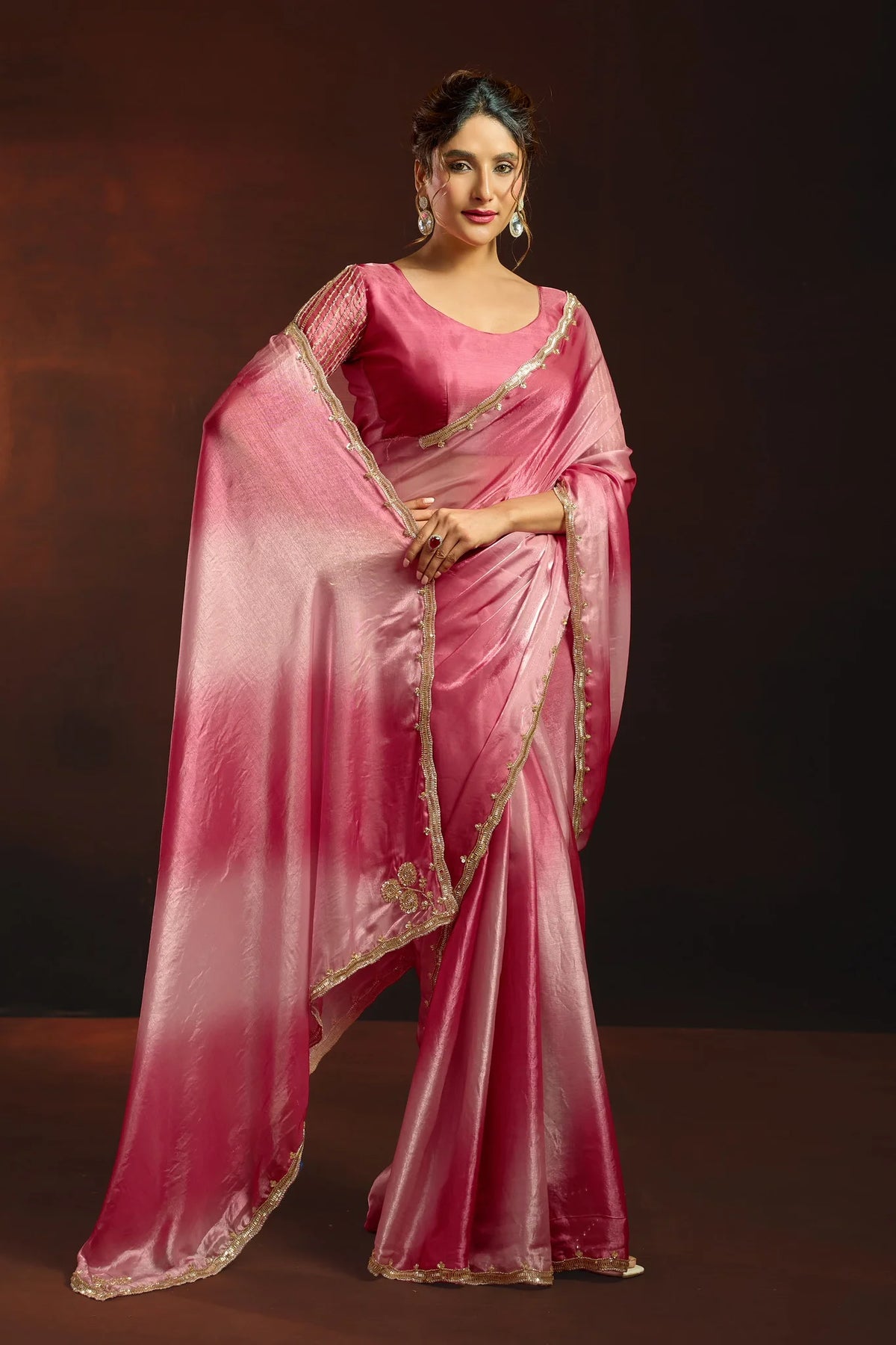 Fendy Satin Pink Shaded Party Wear Saree