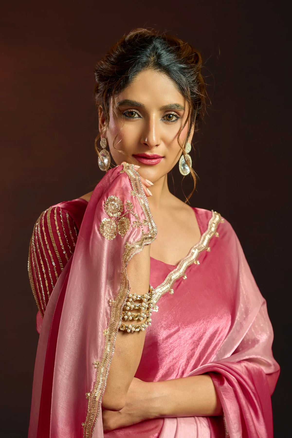 Fendy Satin Pink Shaded Party Wear Saree