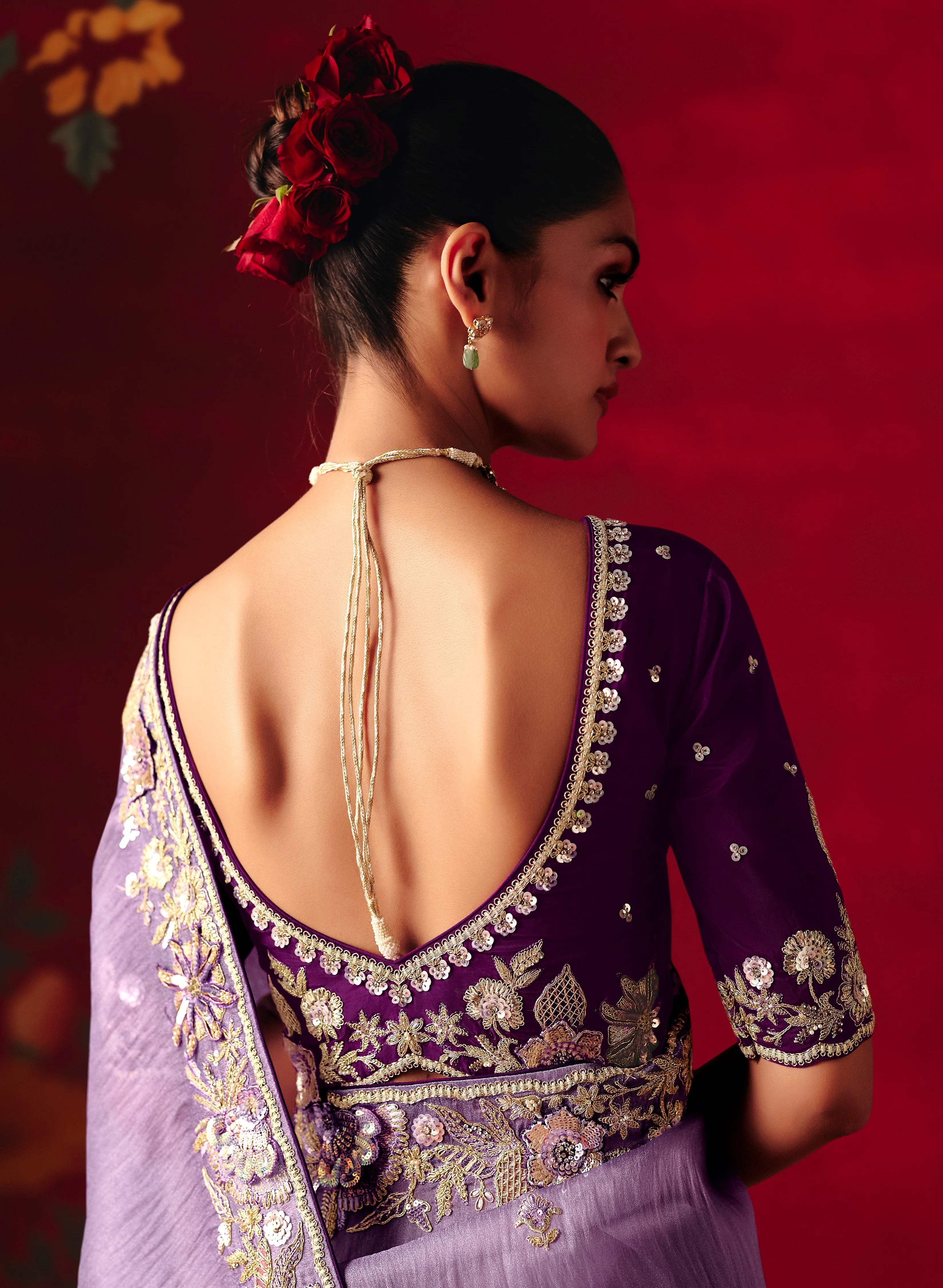 Organza Tissue Party Wear Purple With Embroidered Work