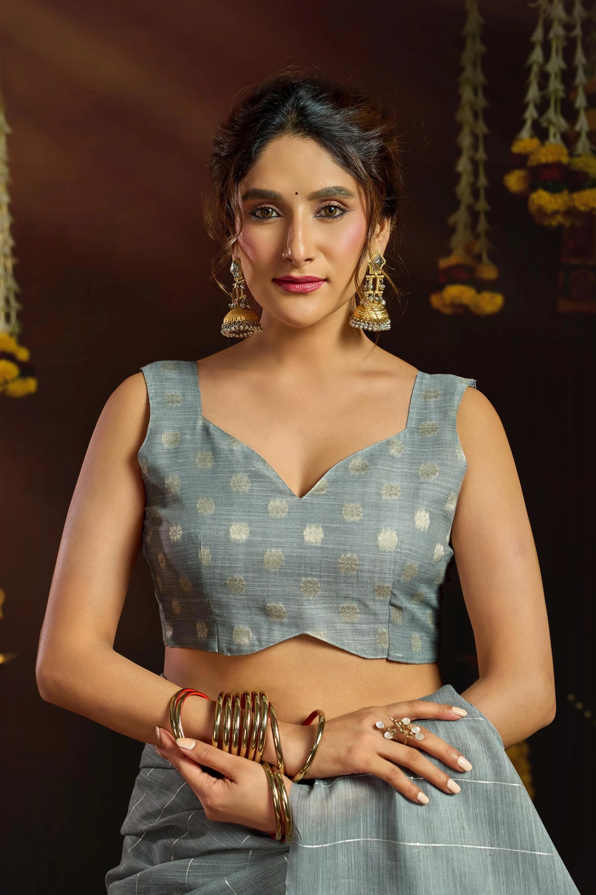 Linen Sequence Grey Casual Wear Jacquard Pallu Saree