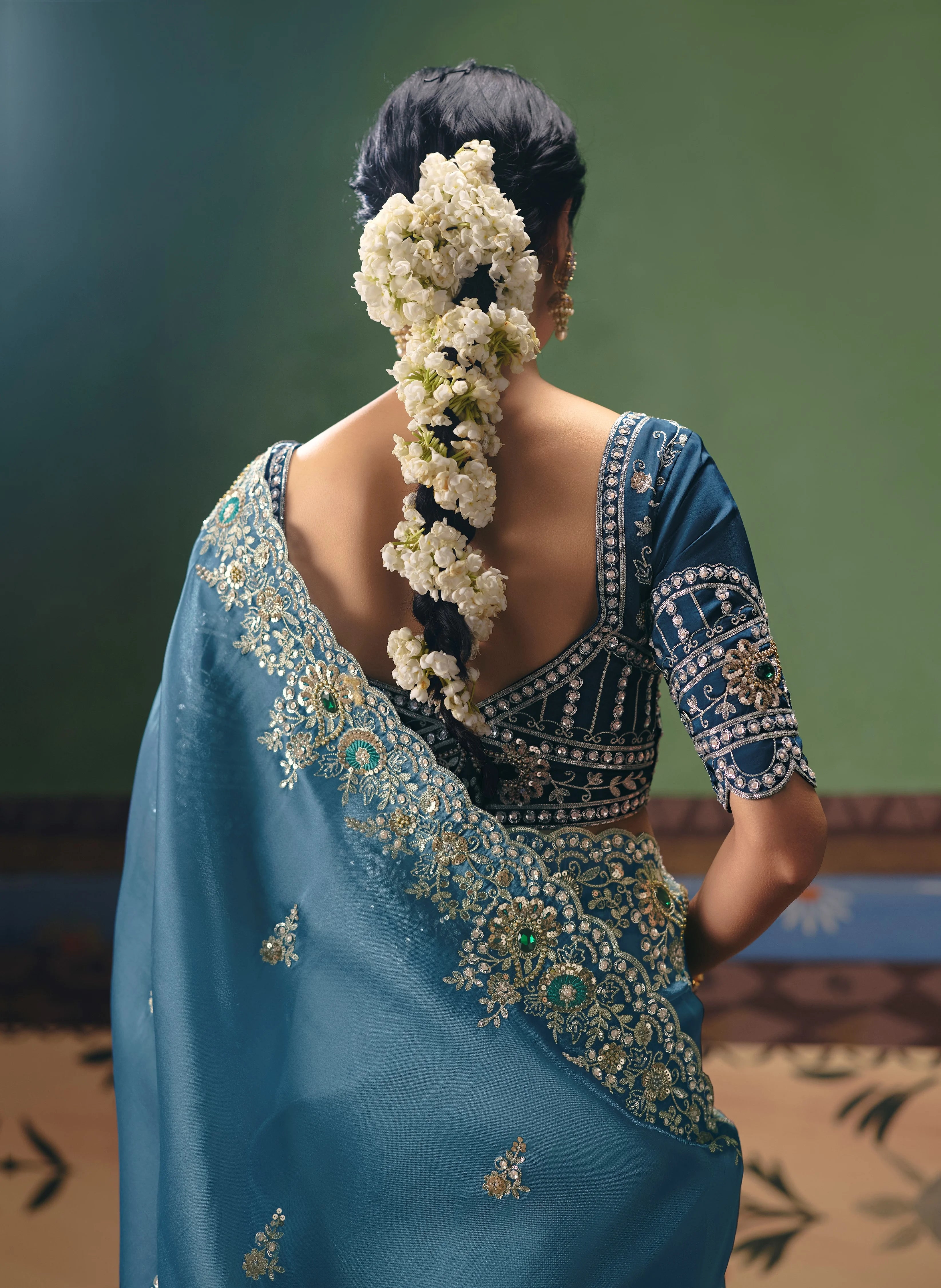 Tissue Silk Party Wear Blue With Sequence Work