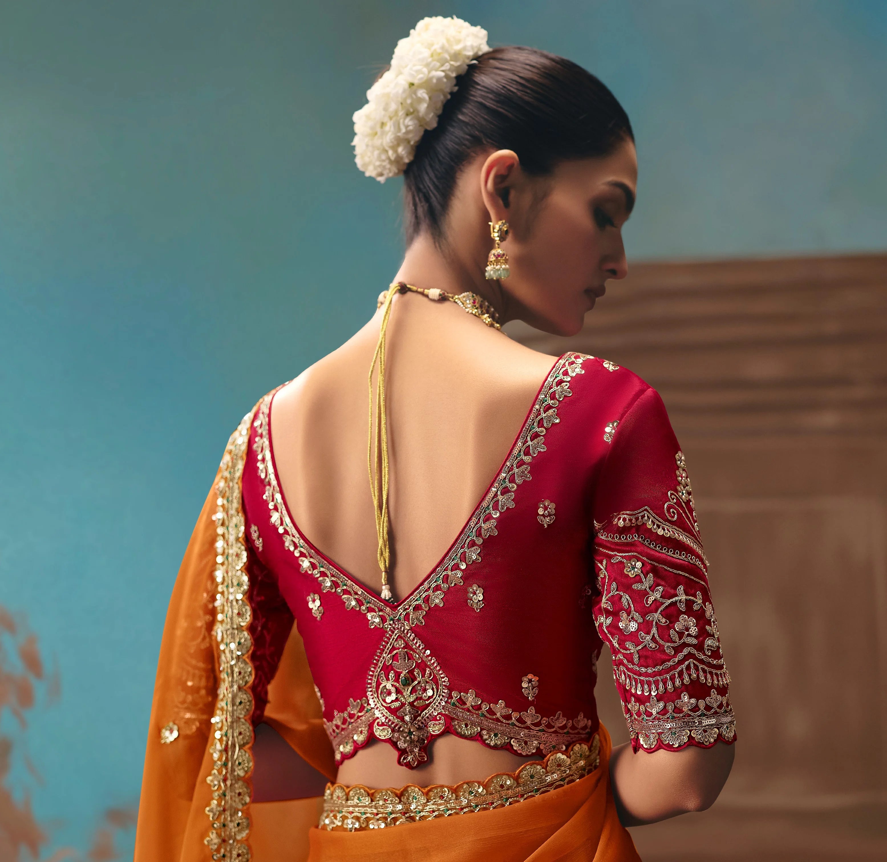 Georgette Festival Wear Orange With Thread Work