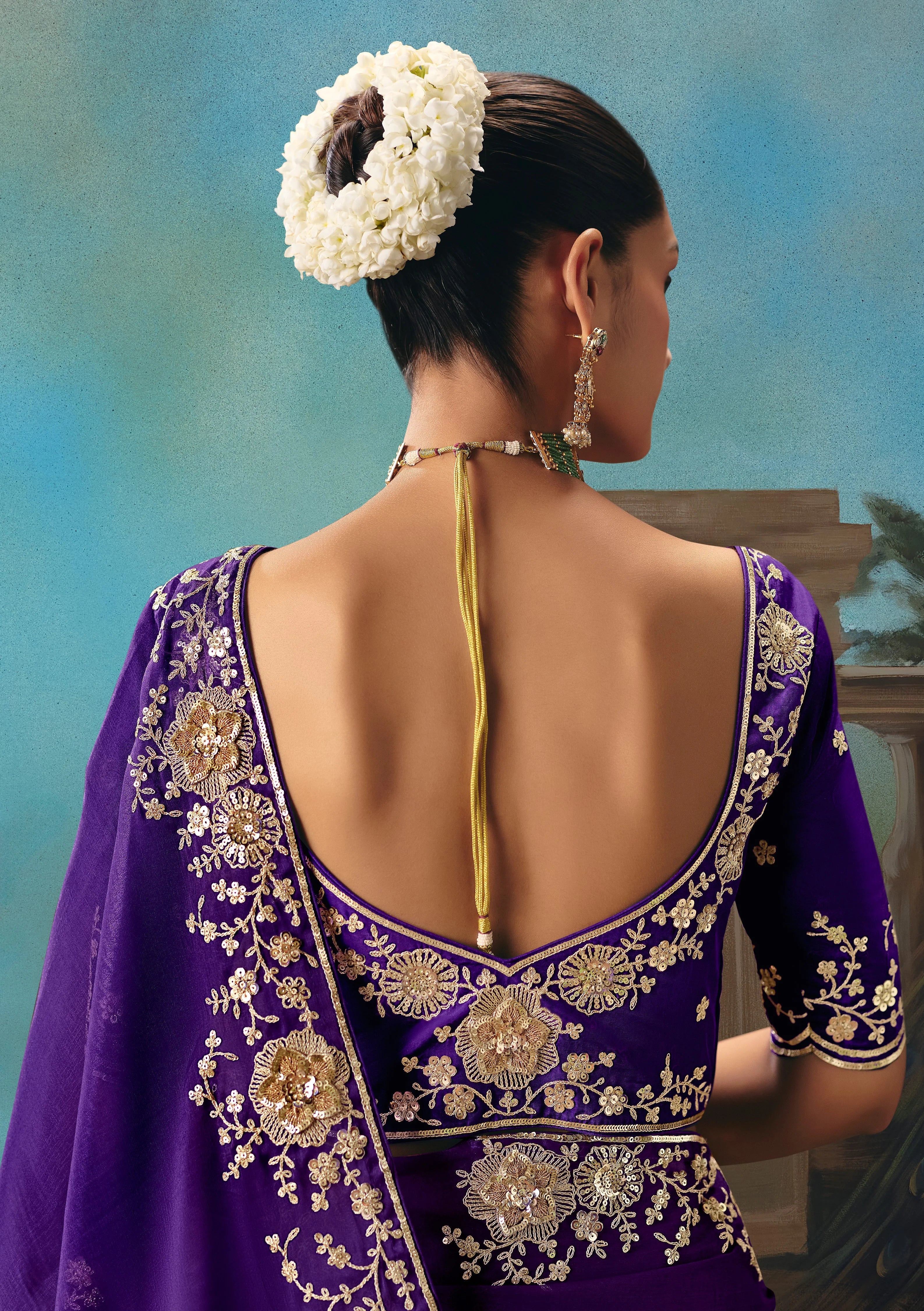 Tissue Festival Wear Purple With Thread Work