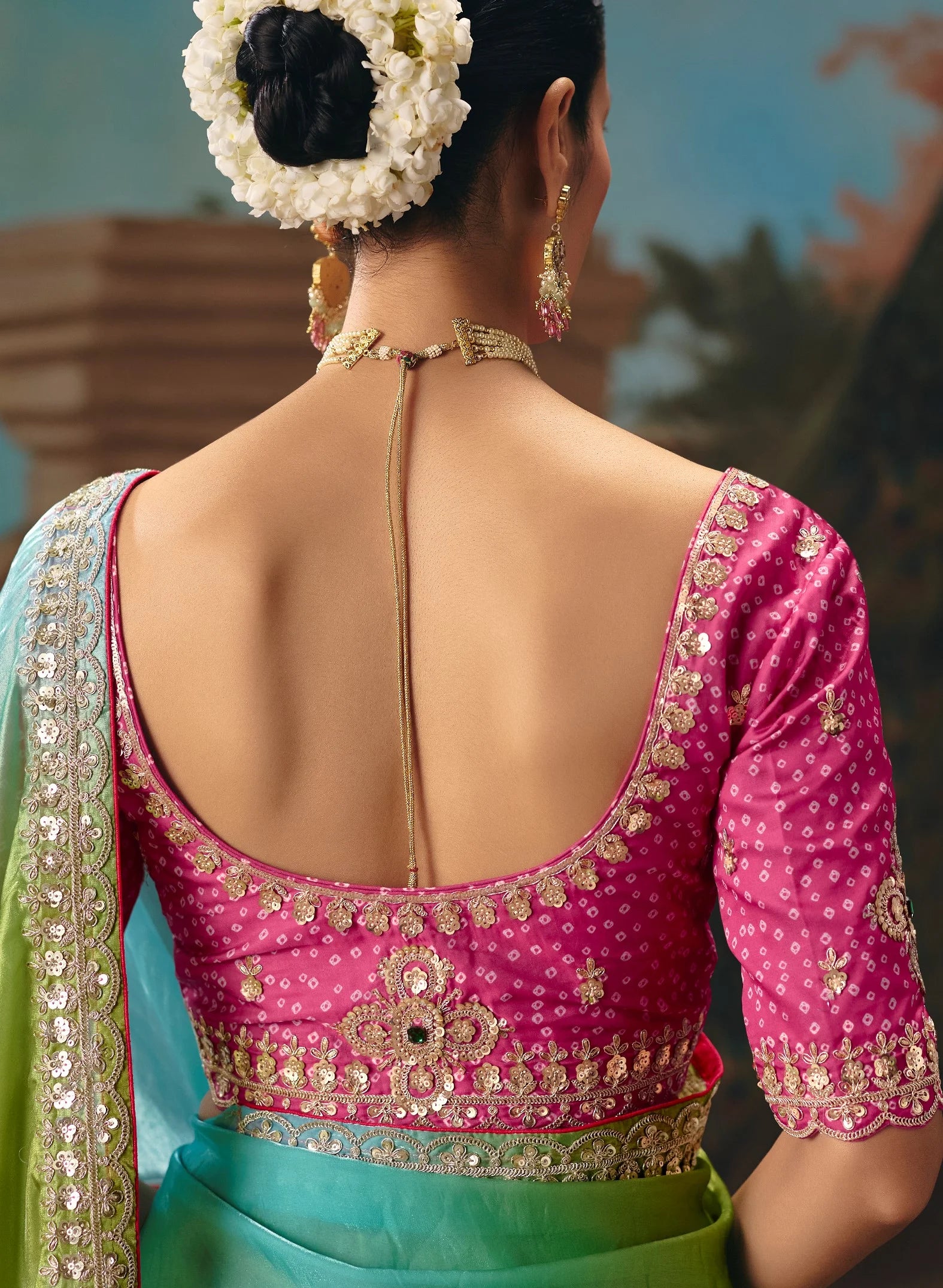 Tissue Festival Wear Multicolor With Thread Work
