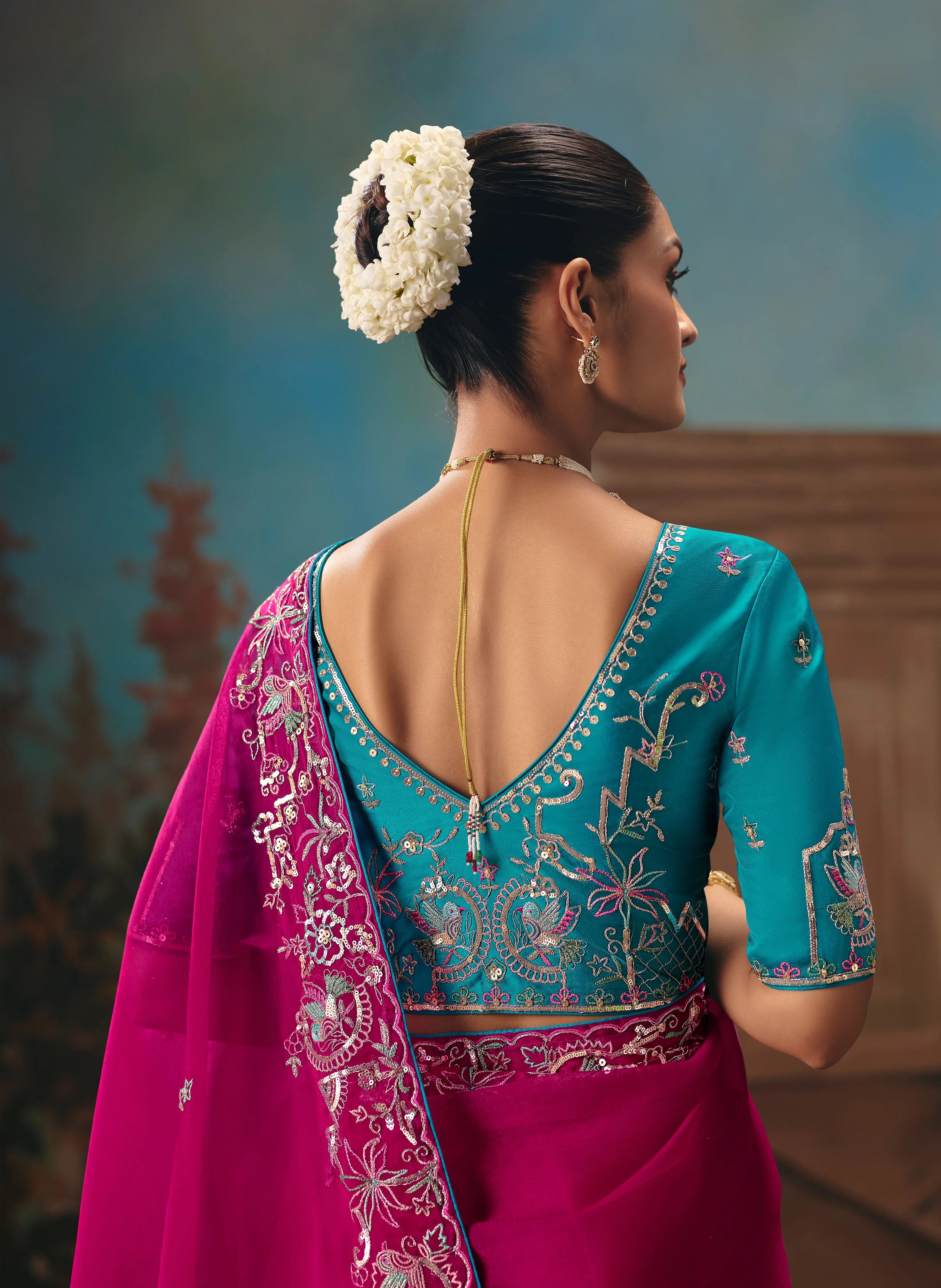 Tissue Festival Wear Magenta With Thread Work