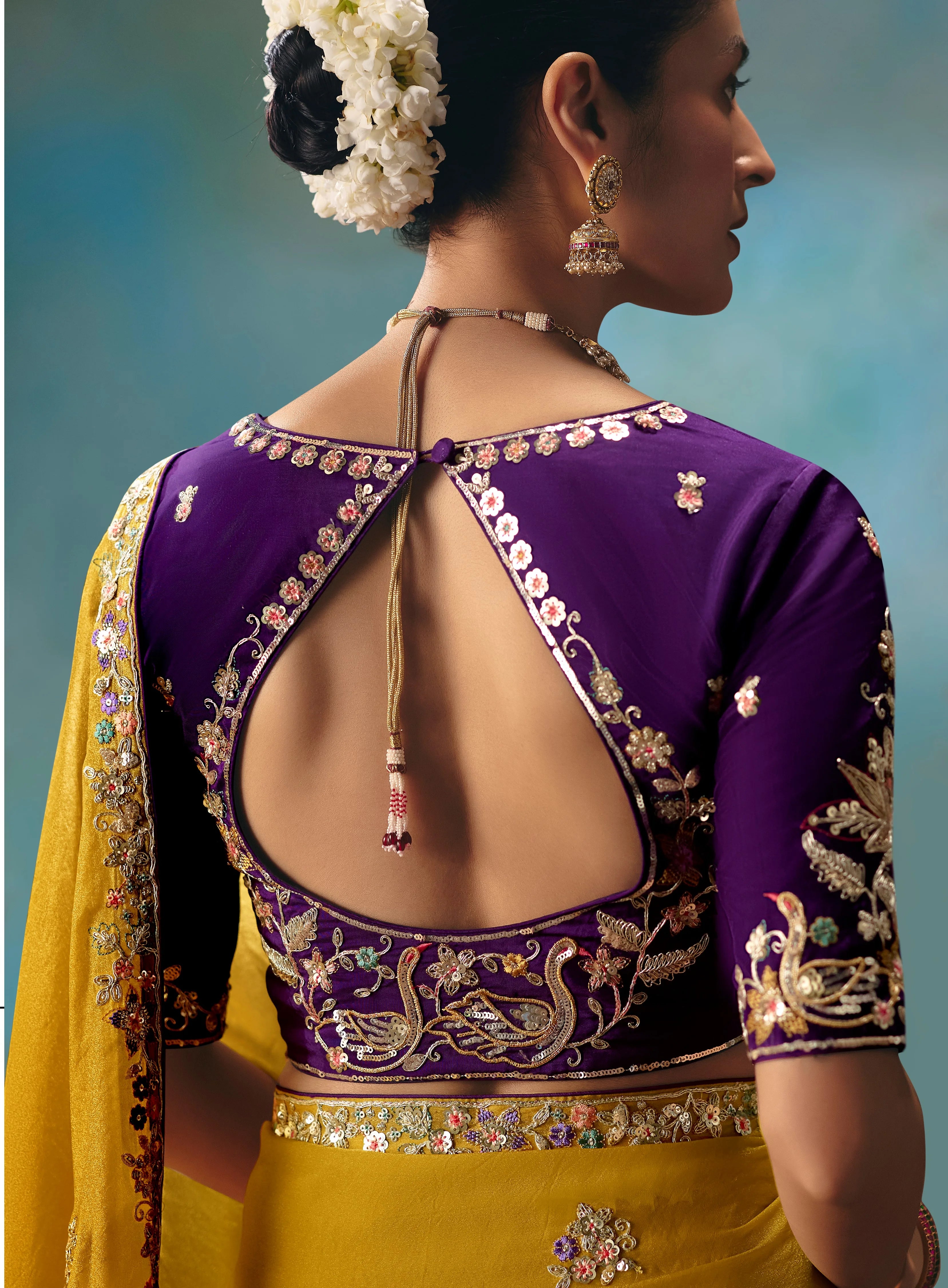 Tissue Festival Wear Mustard With Thread Work