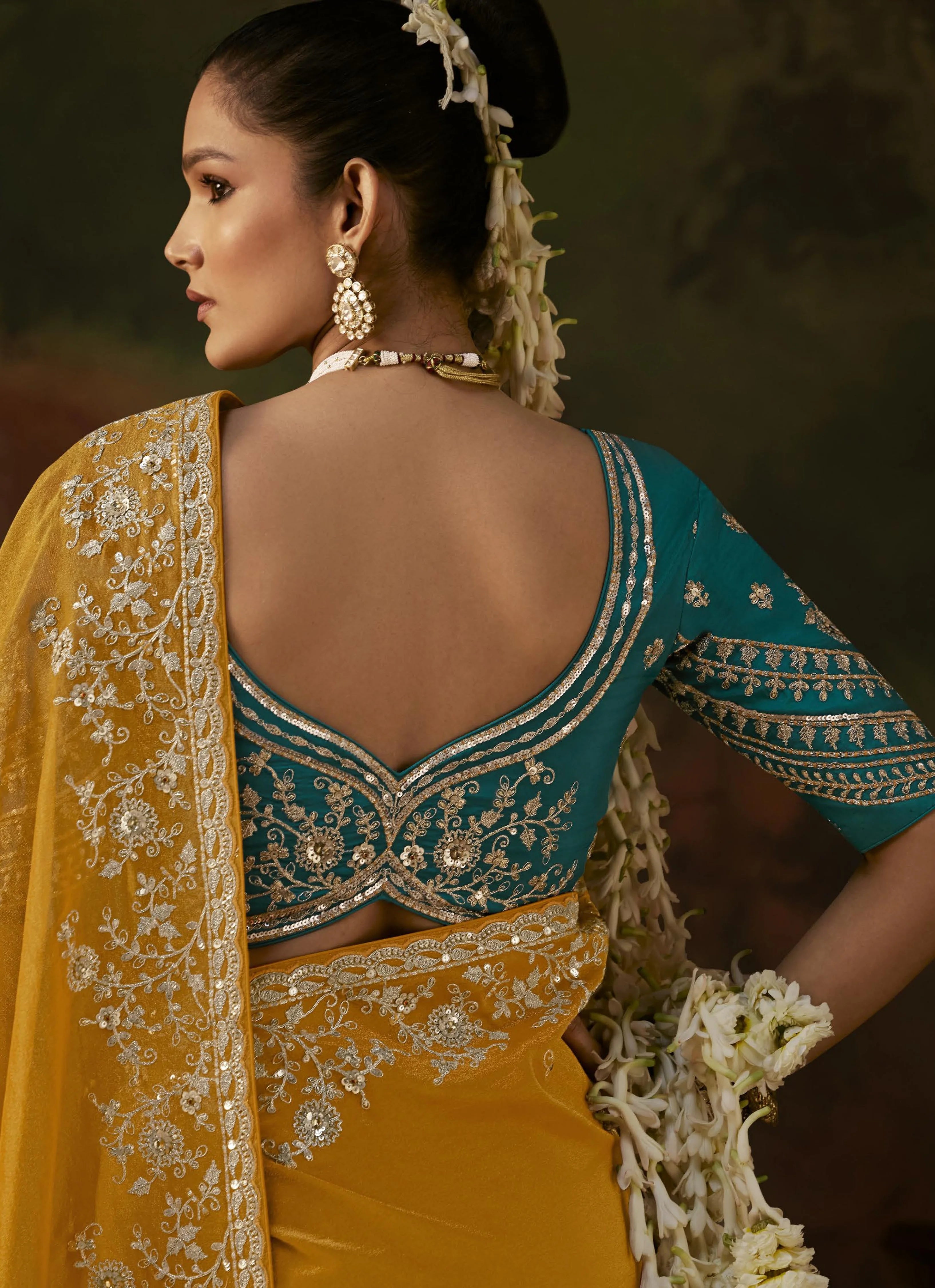 Viscose Tissue Party Wear Mustard With Sequence Work