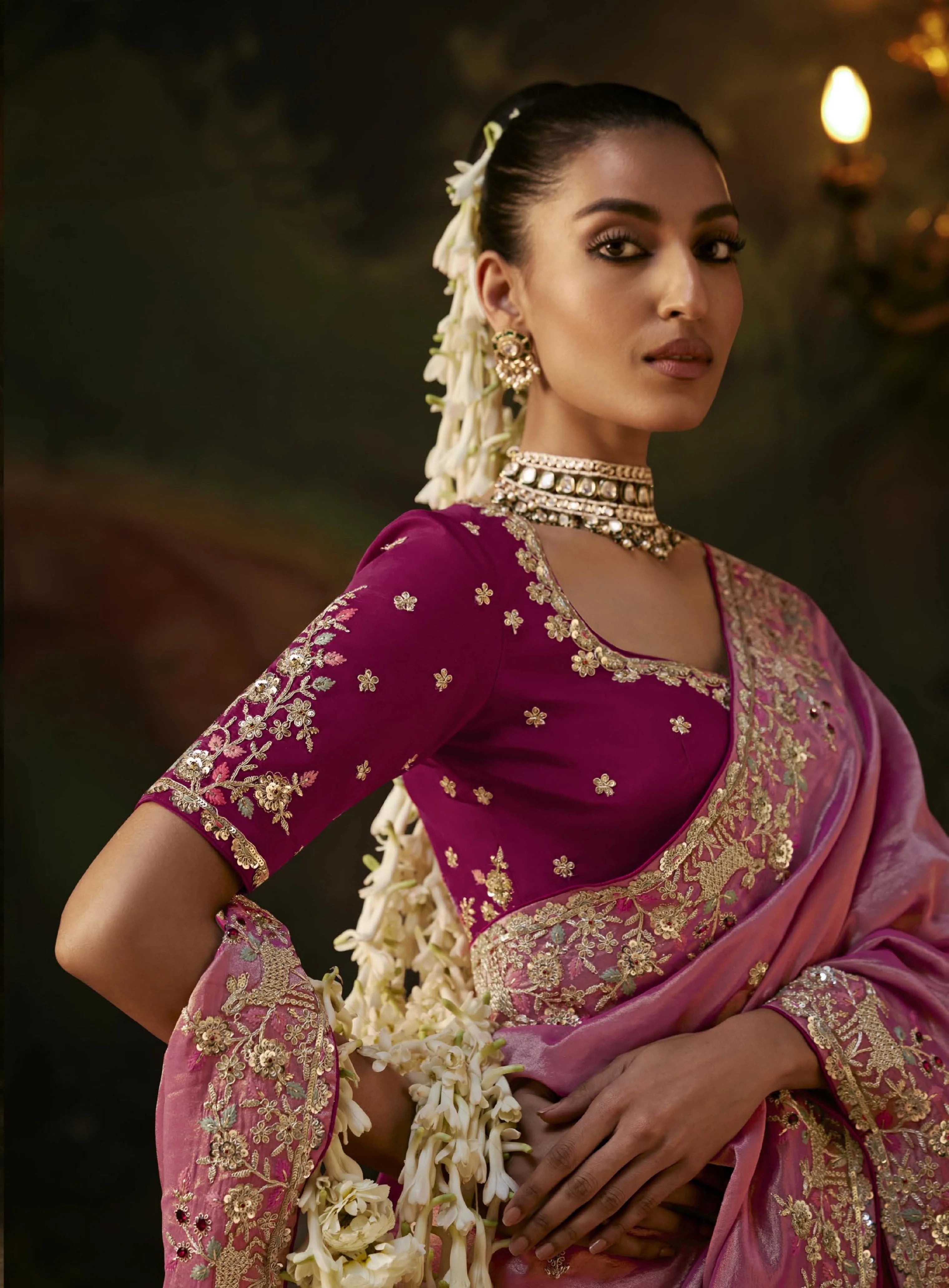 Viscose Tissue Party Wear Pink With Sequence Work
