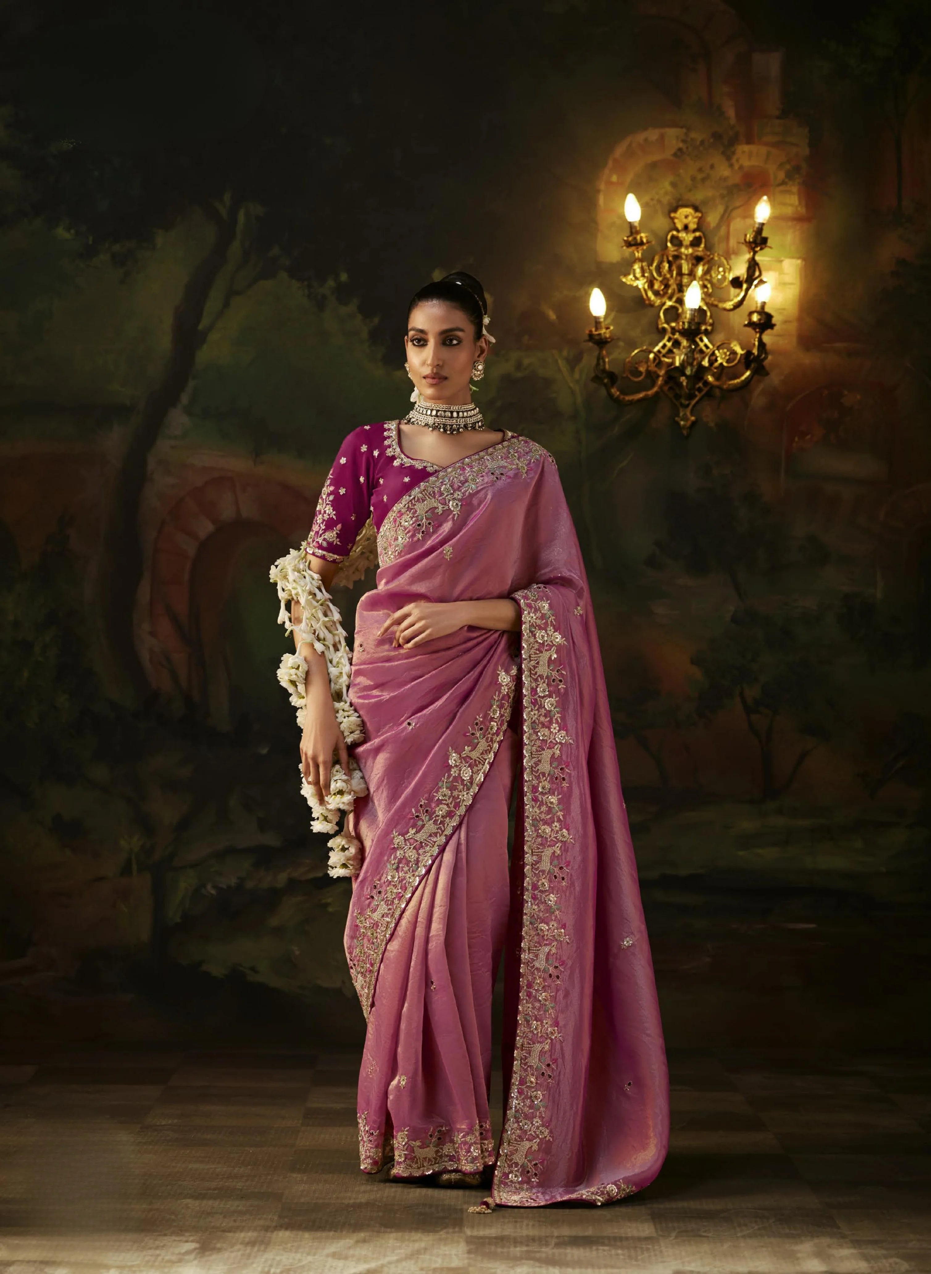 Viscose Tissue Party Wear Pink With Sequence Work