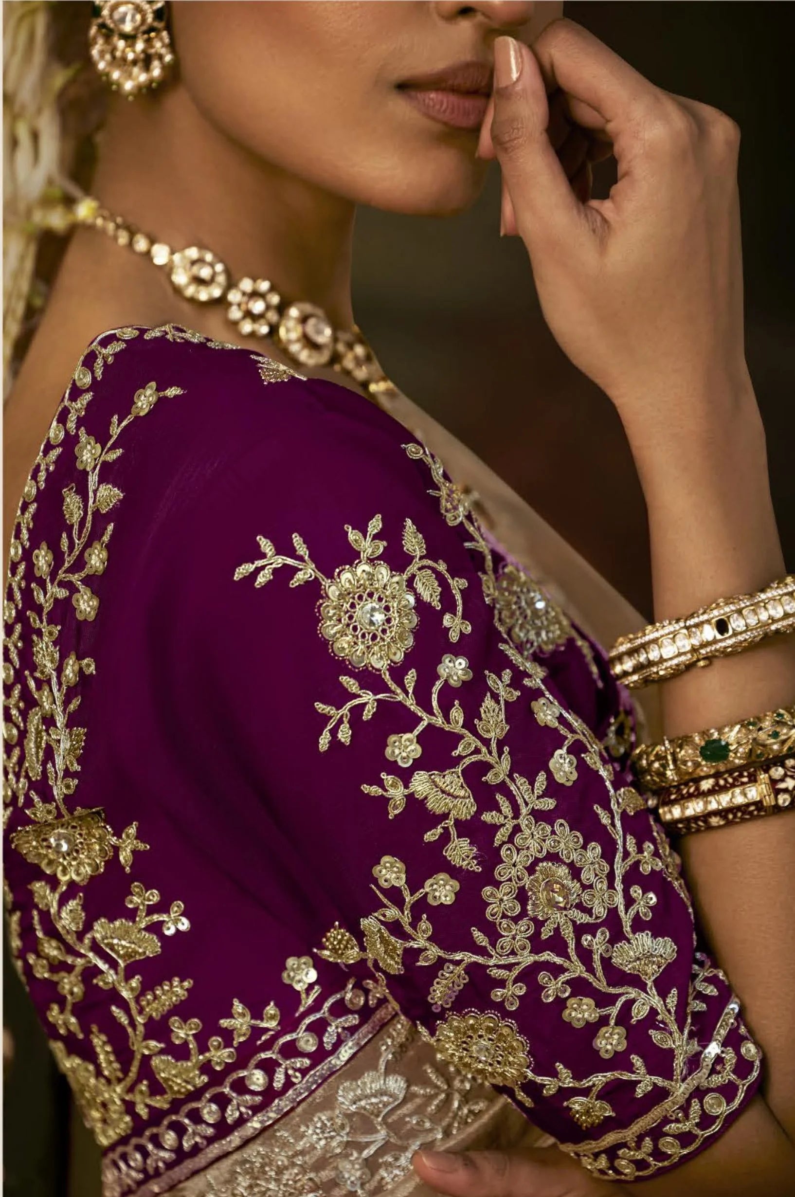 Viscose Tissue Party Wear Beige With Sequence Work