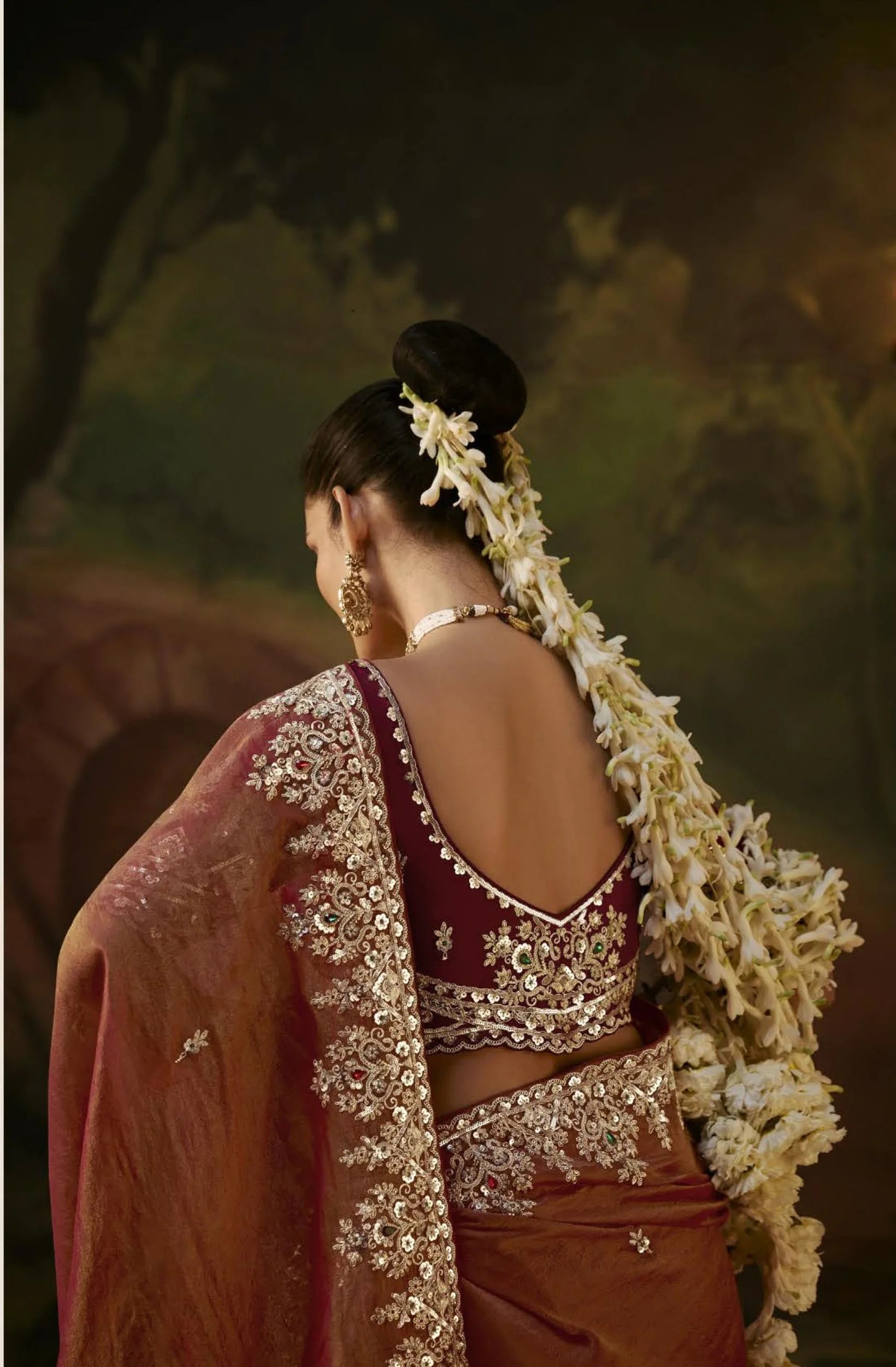 Viscose Tissue Party Wear Brown With Sequence Work