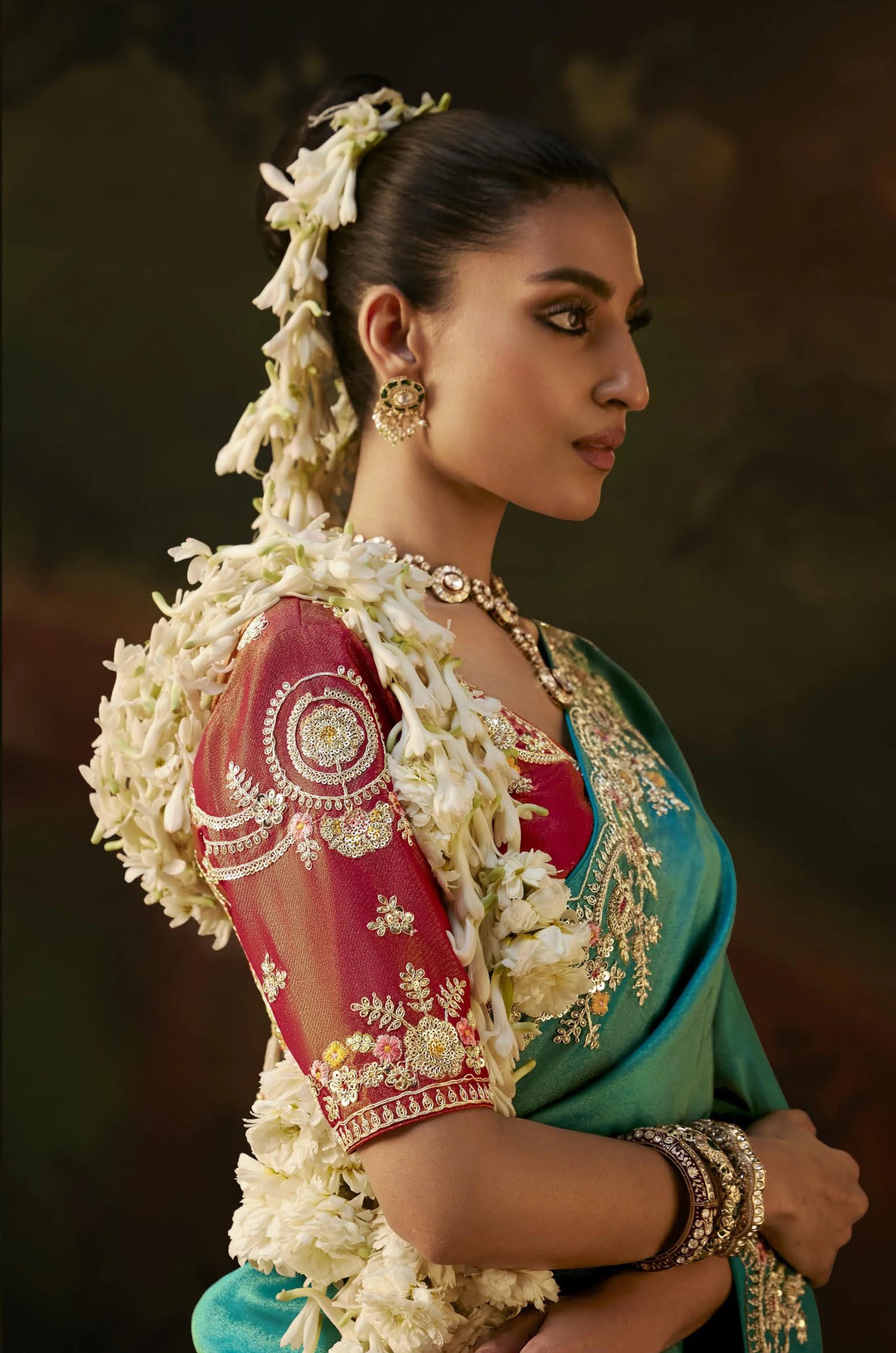 Viscose Tissue Party Wear Teal With Sequence Work