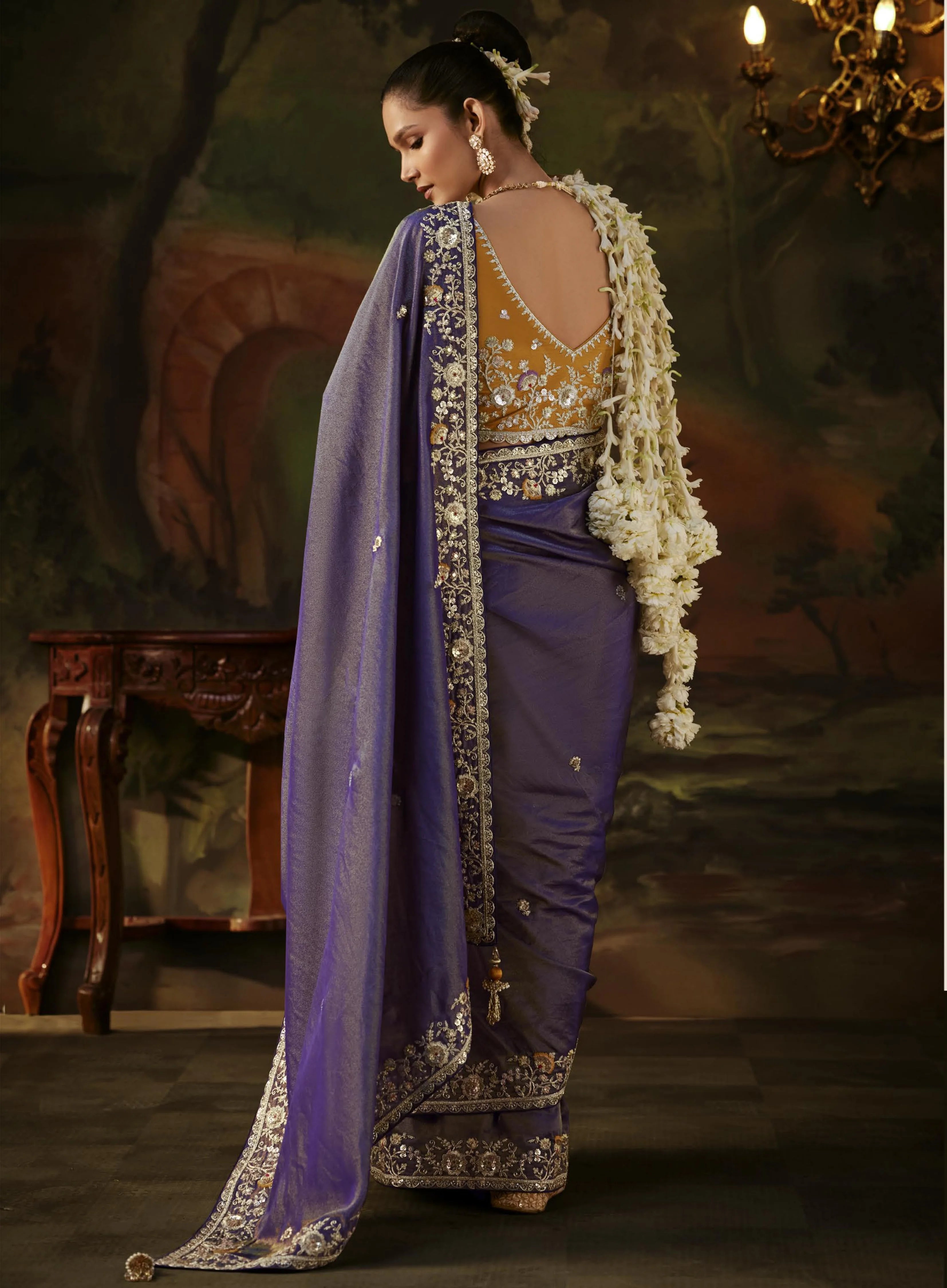 Viscose Tissue Party Wear Purple With Sequence Work