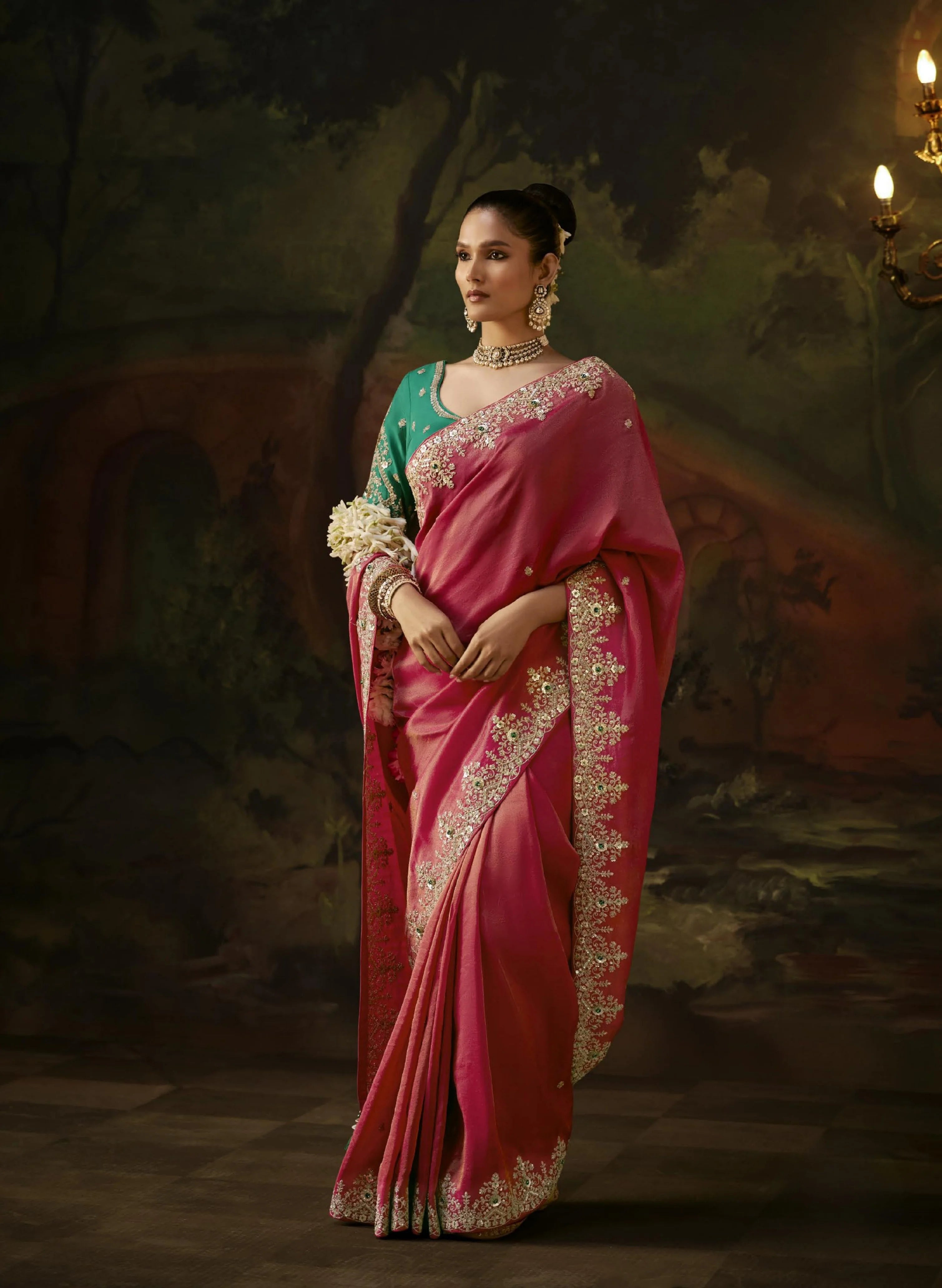 Viscose Tissue Party Wear Rose With Sequence Work