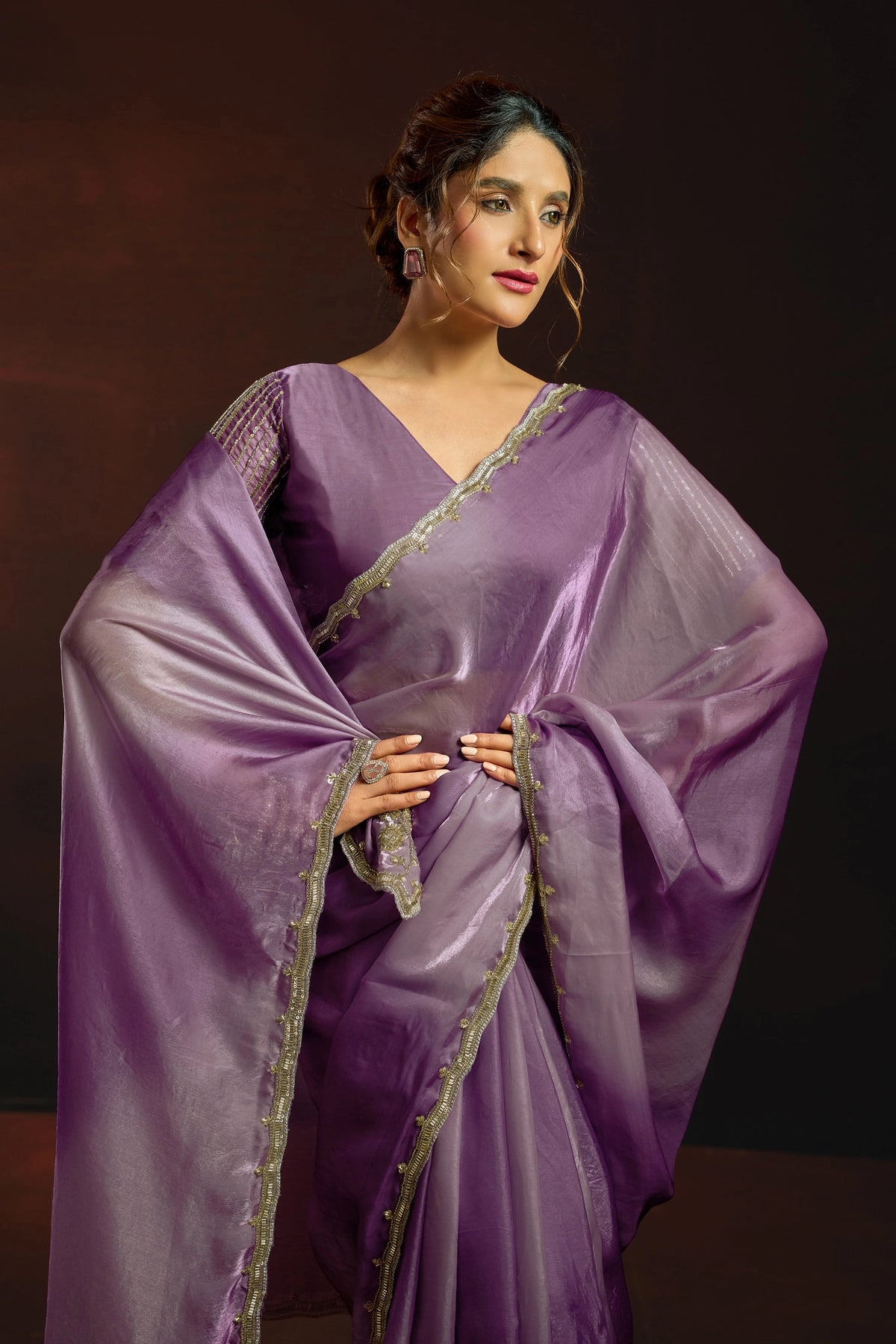 Fendy Satin Purple Shaded Party Wear Saree