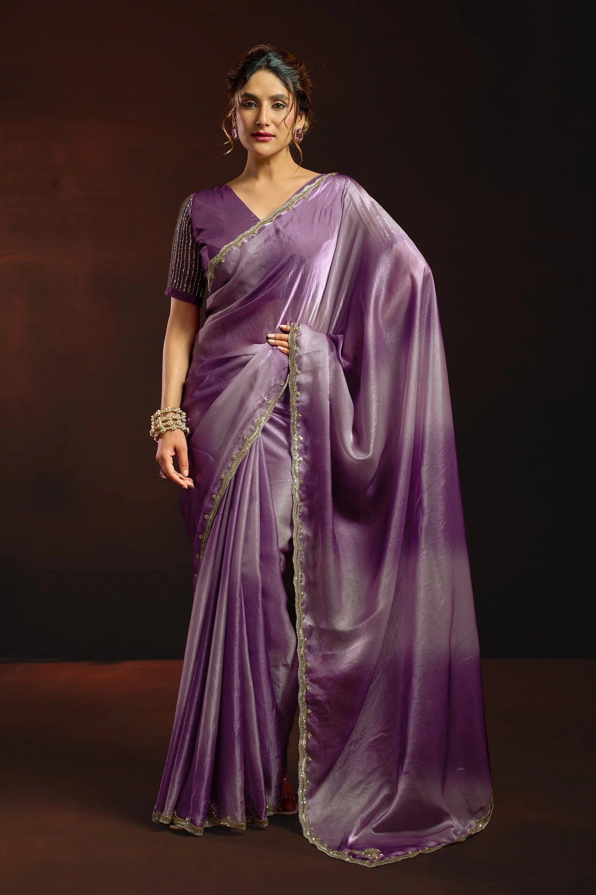 Fendy Satin Purple Shaded Party Wear Saree
