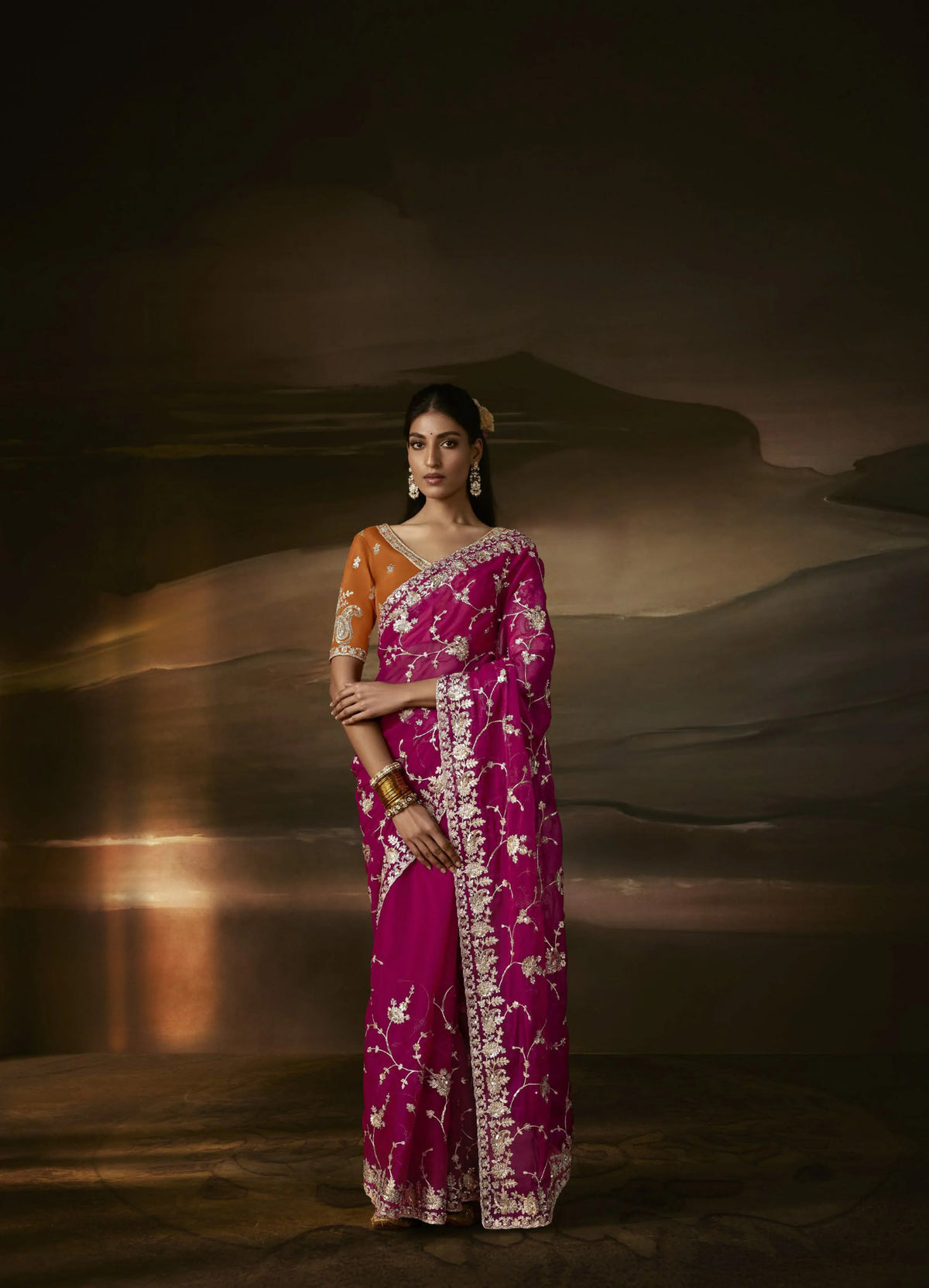 Zari Organza Pink Party Wear Sequence Work Saree
