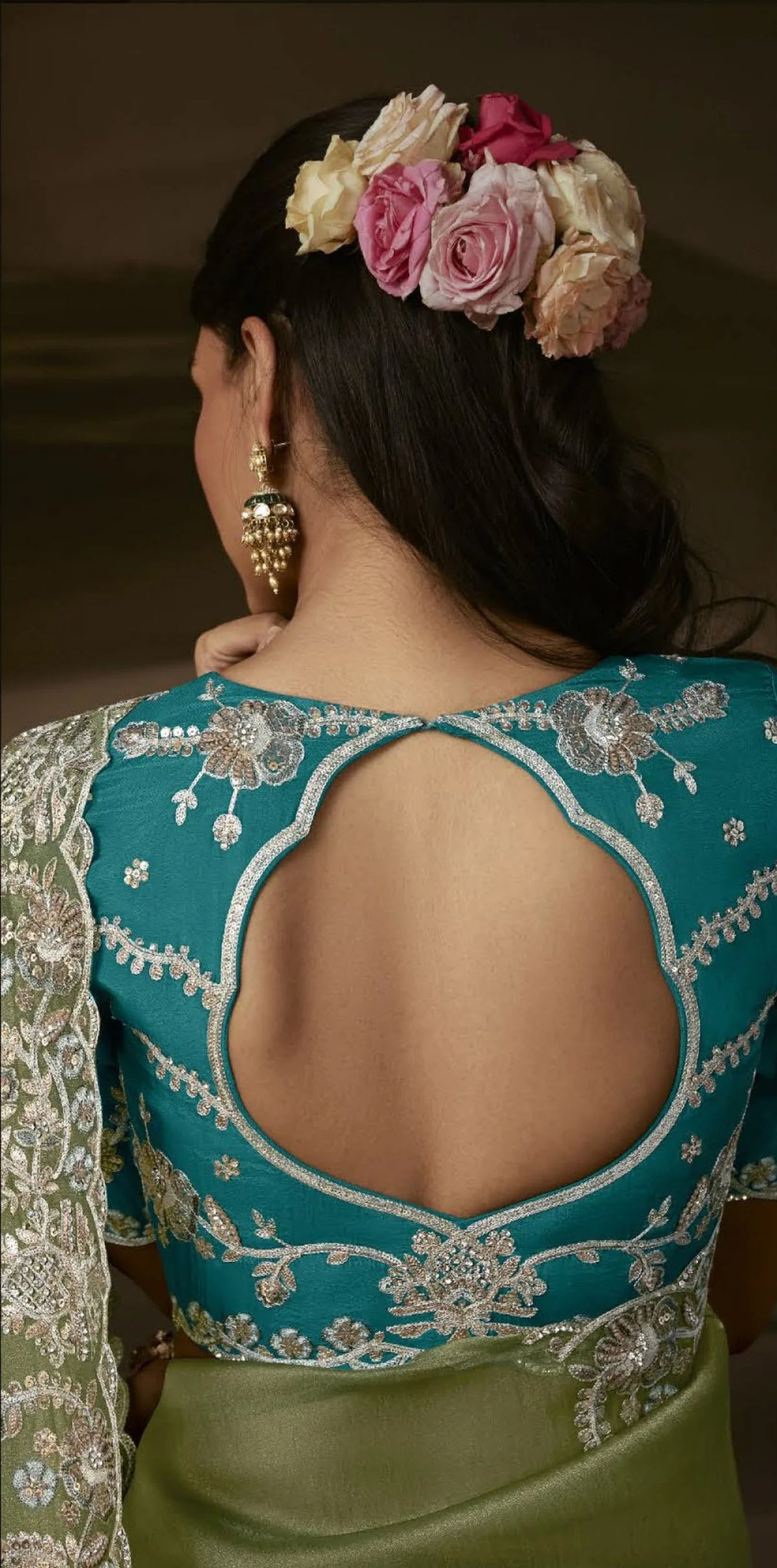 Zari Organza Green Party Wear Sequence Work Saree
