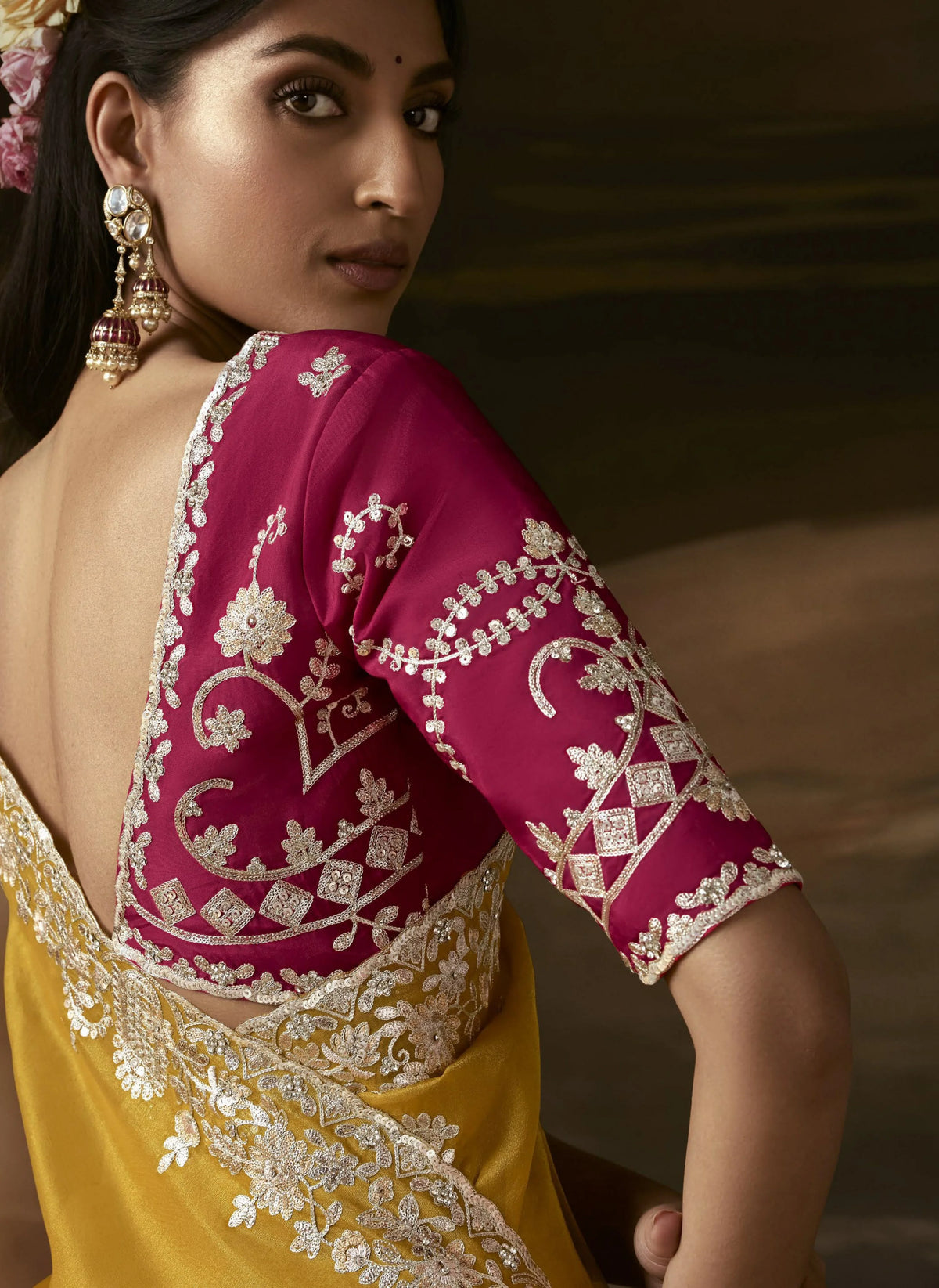 Zari Organza Yellow Party Wear Gotta Patti Work Saree