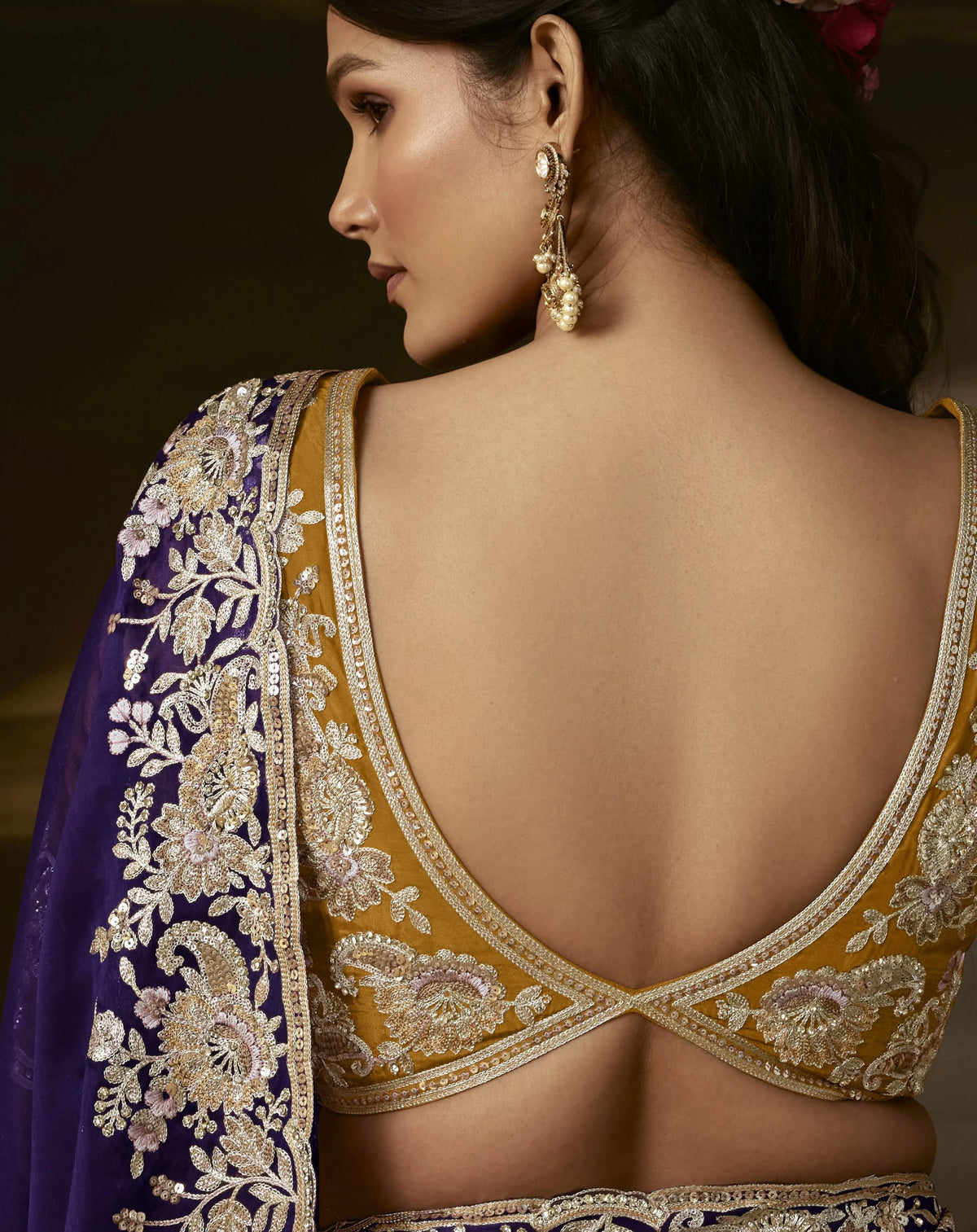 Zari Organza Royal Purple Party Wear Gotta Patti Work Saree