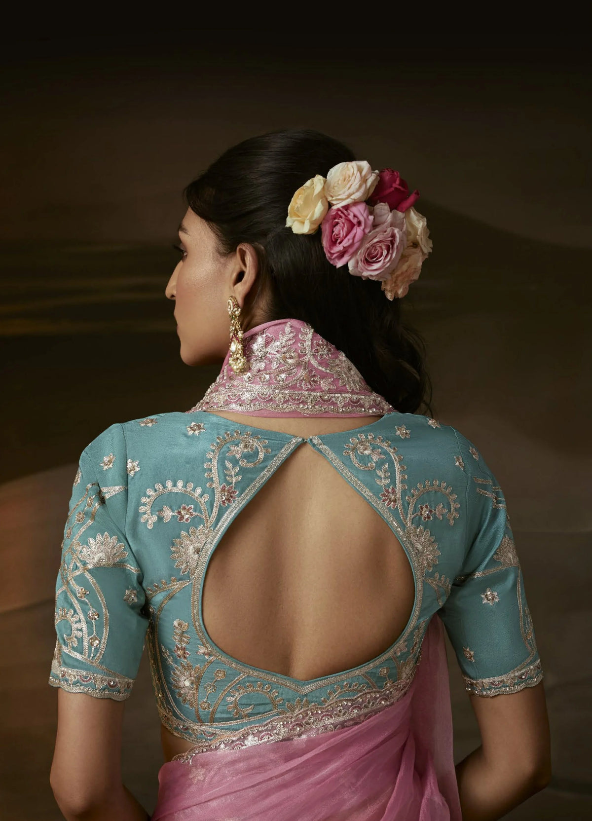 Zari Organza Rose Pink Party Wear Gotta Patti Work Saree