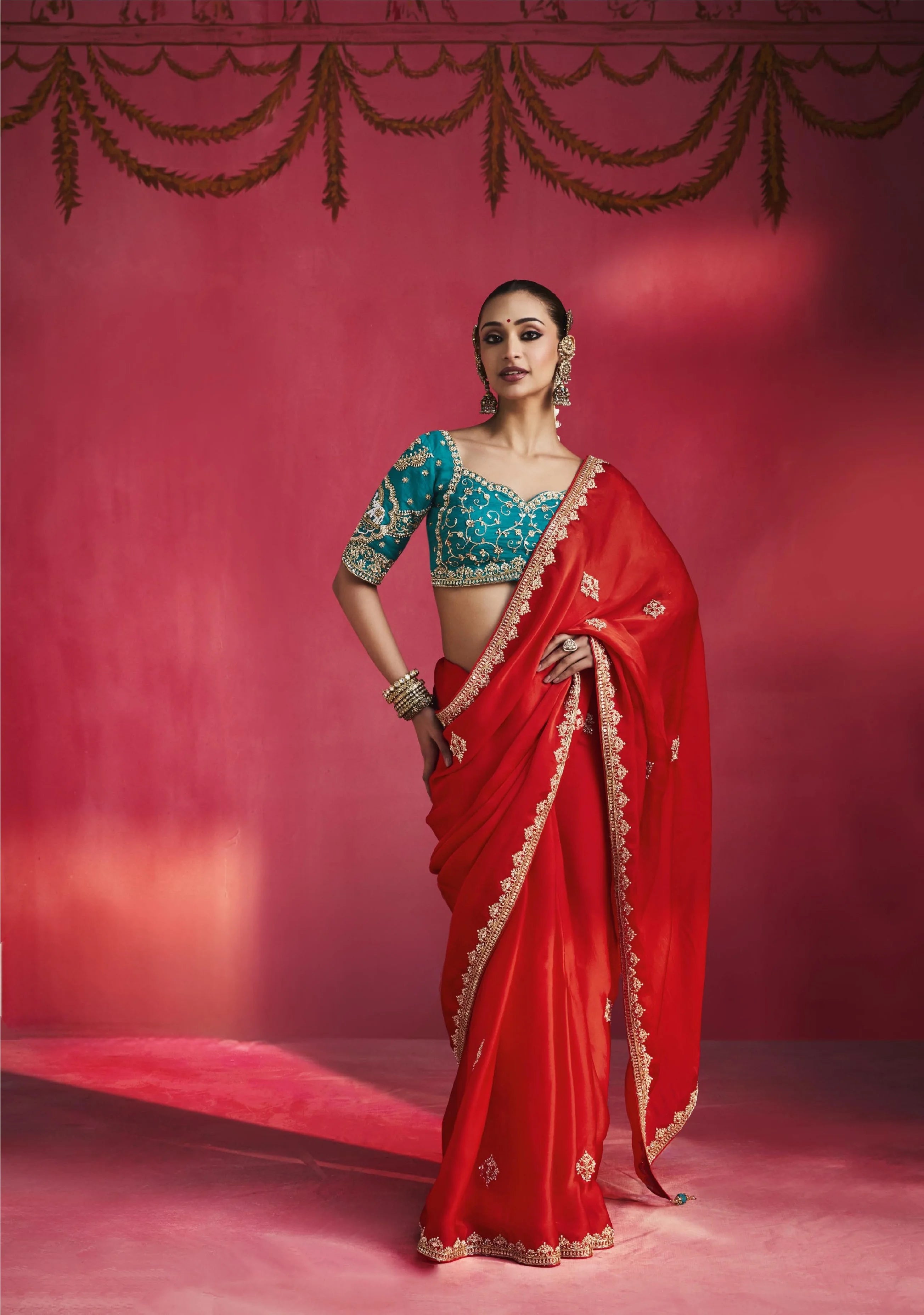 Lightweight Festival Wear Red With Thread Work Saree