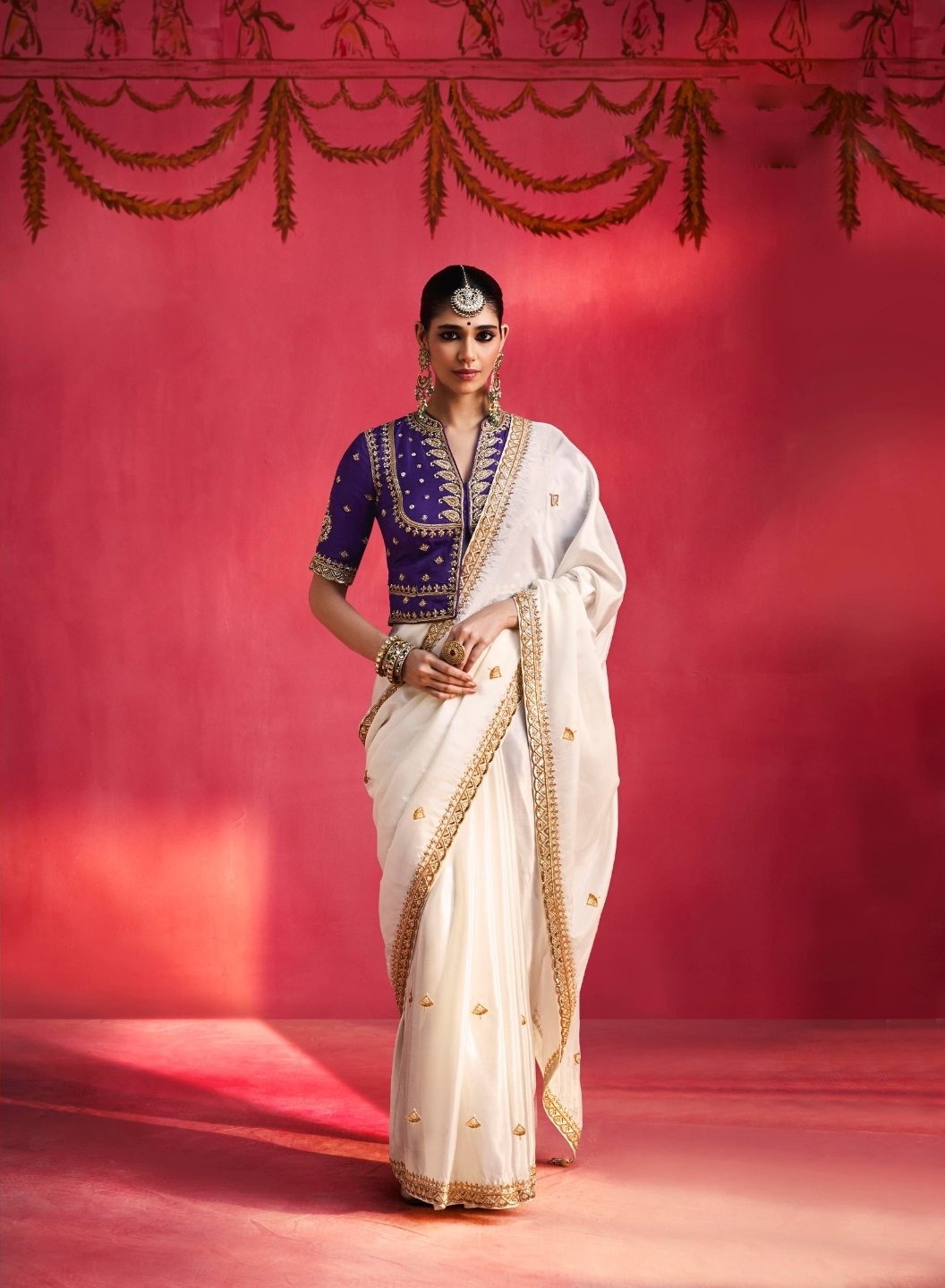 Lightweight Festival Wear Off White With Thread Work Saree