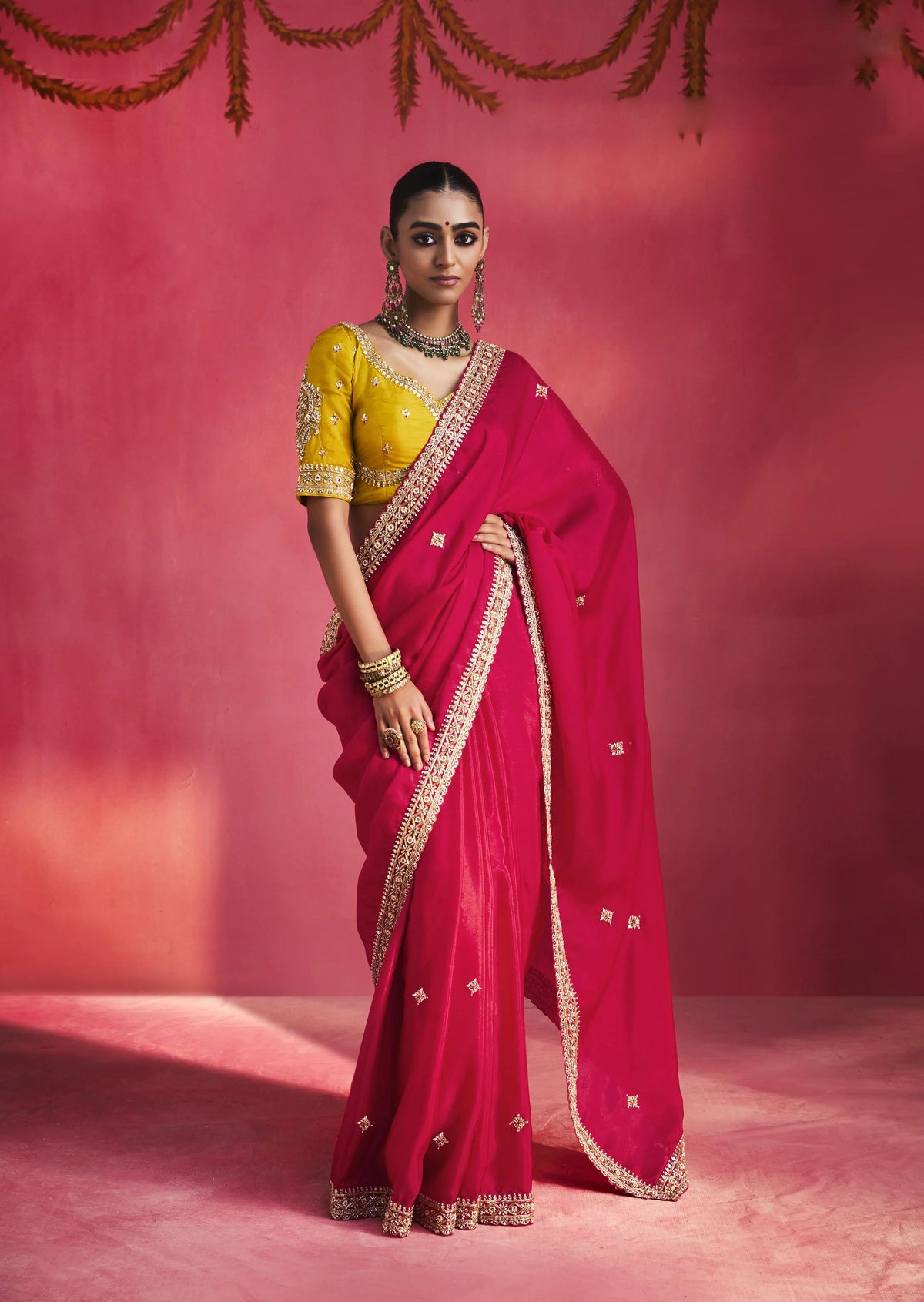 Lightweight Festival Wear Rani Pink With Thread Work Saree