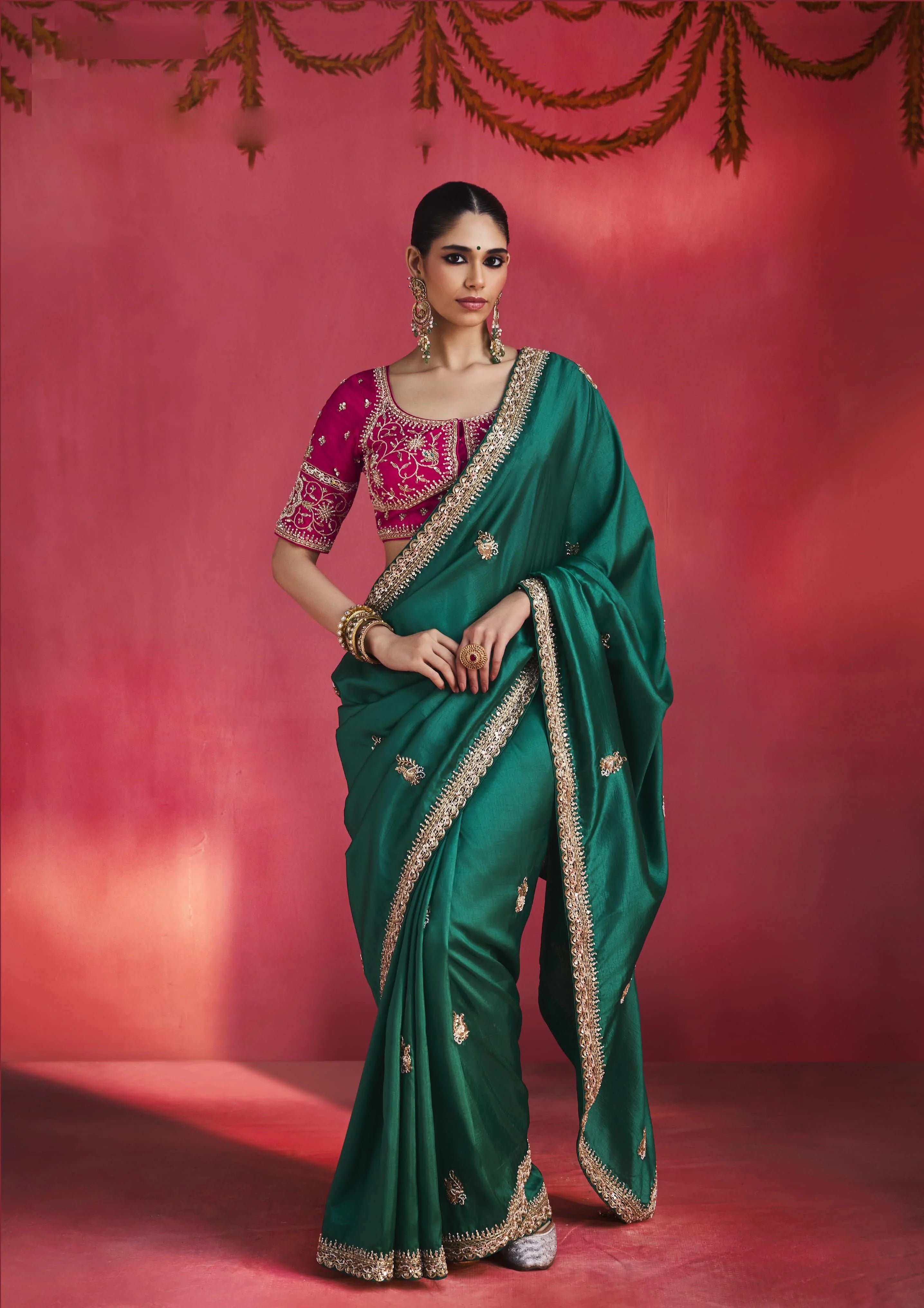 Lightweight Festival Wear Green With Thread Work Saree