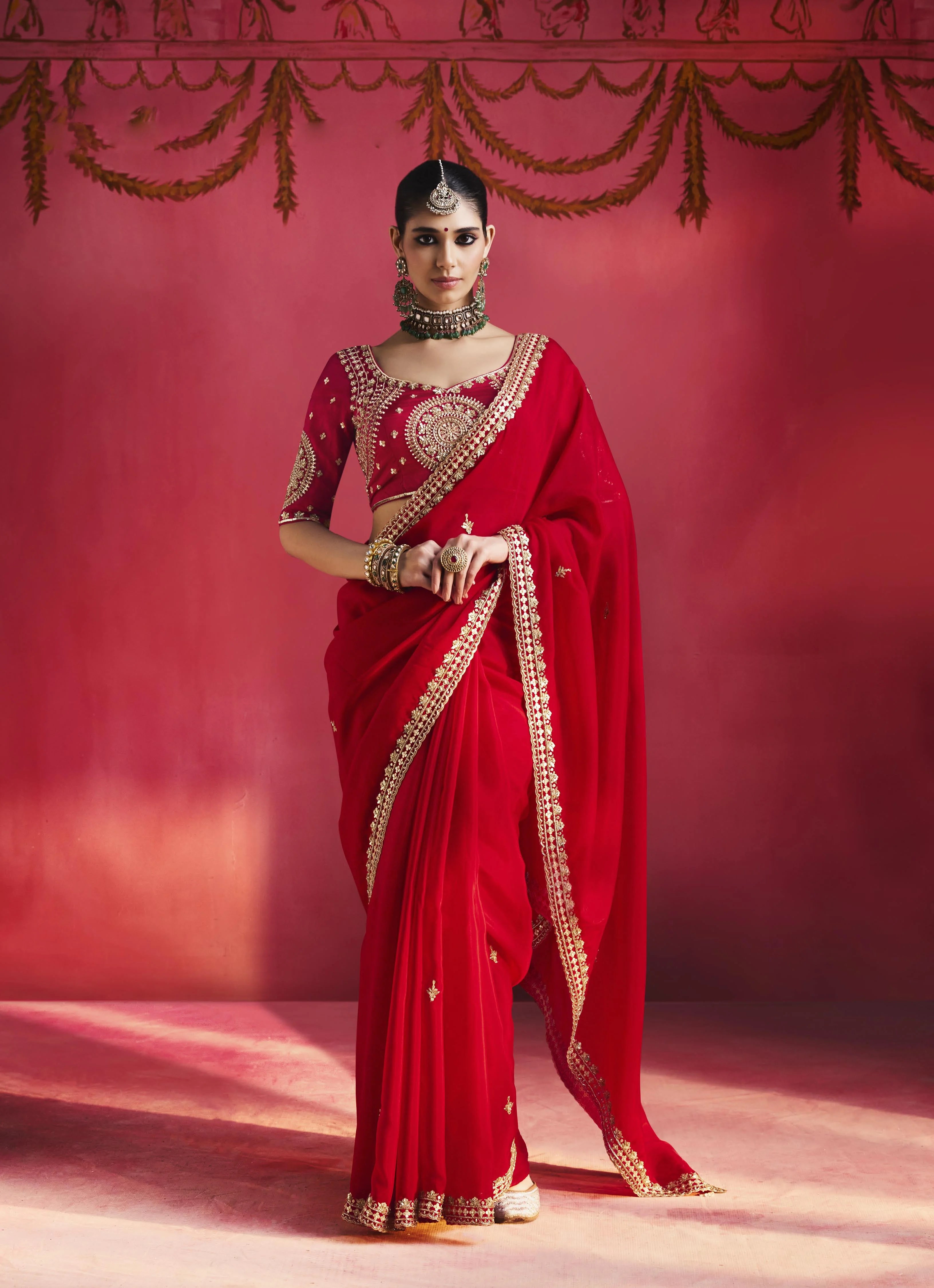 Lightweight Festival Wear Red With Thread Work Saree