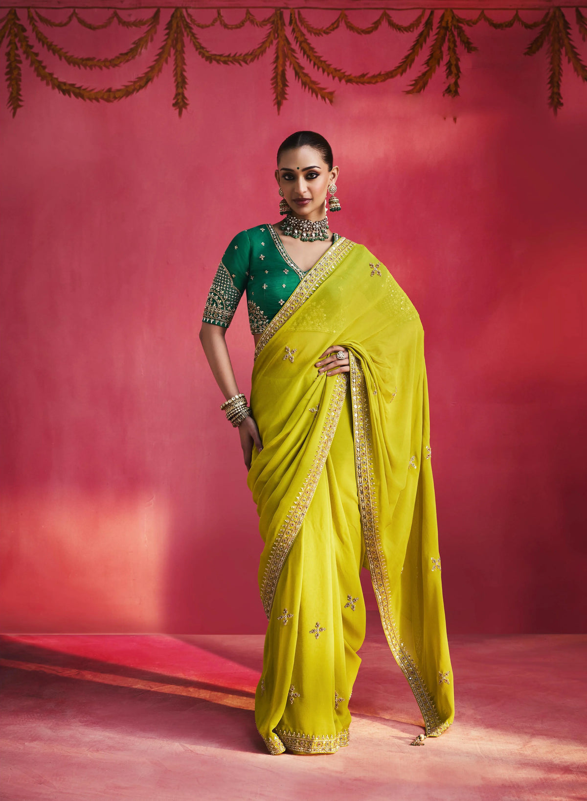 Lightweight Festival Wear Green With Thread Work Saree