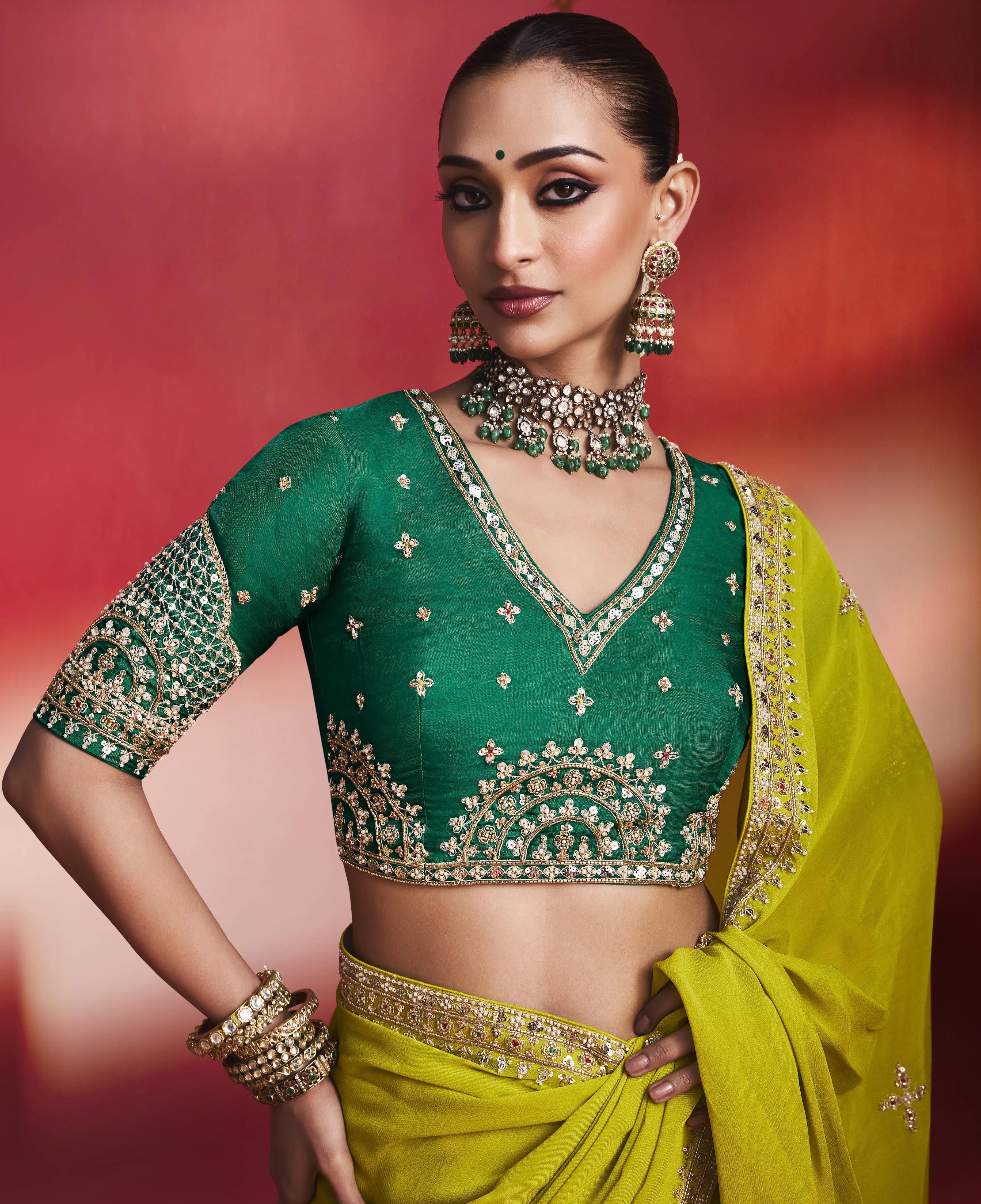 Lightweight Festival Wear Green With Thread Work Saree