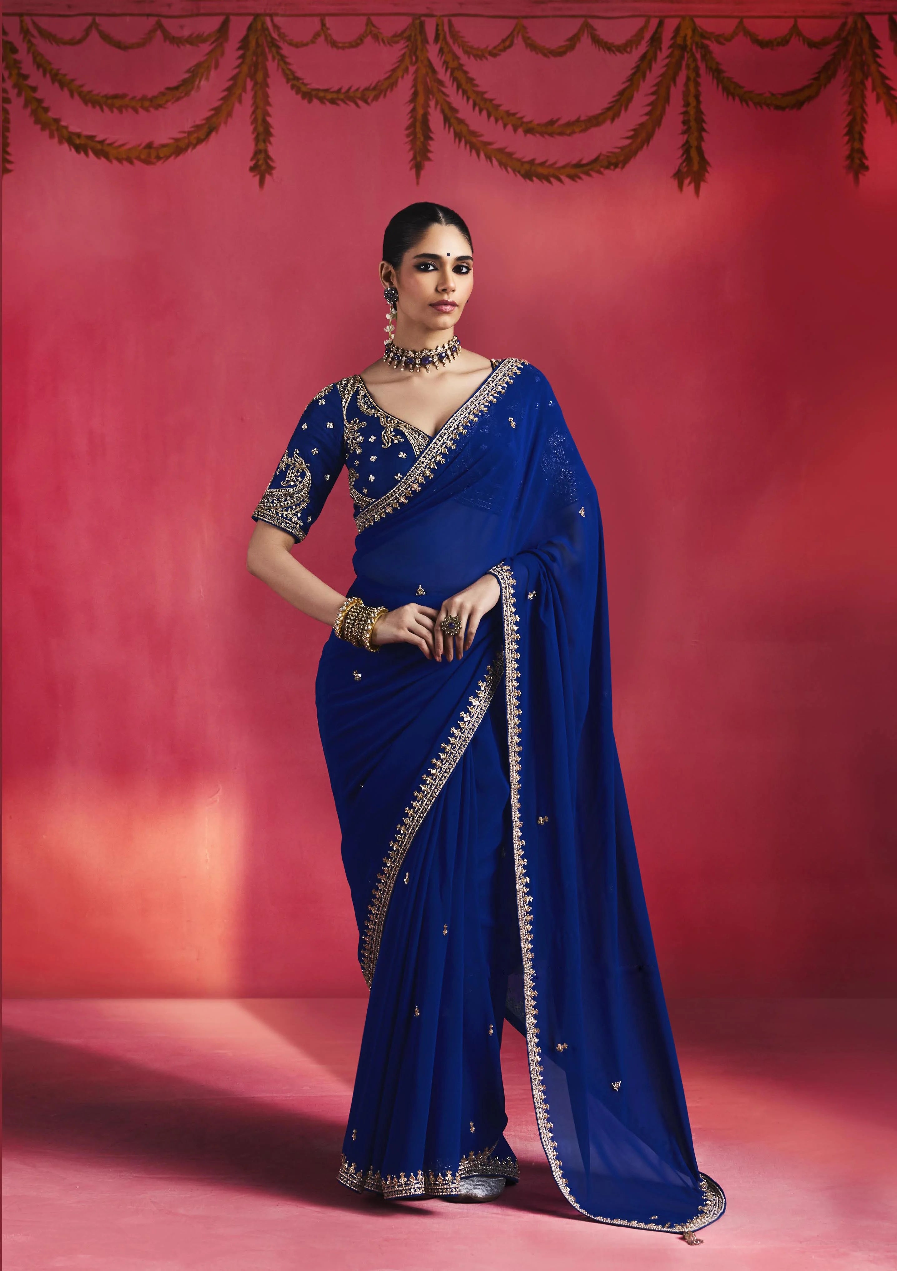 Lightweight Festival Wear Blue With Thread Work Saree