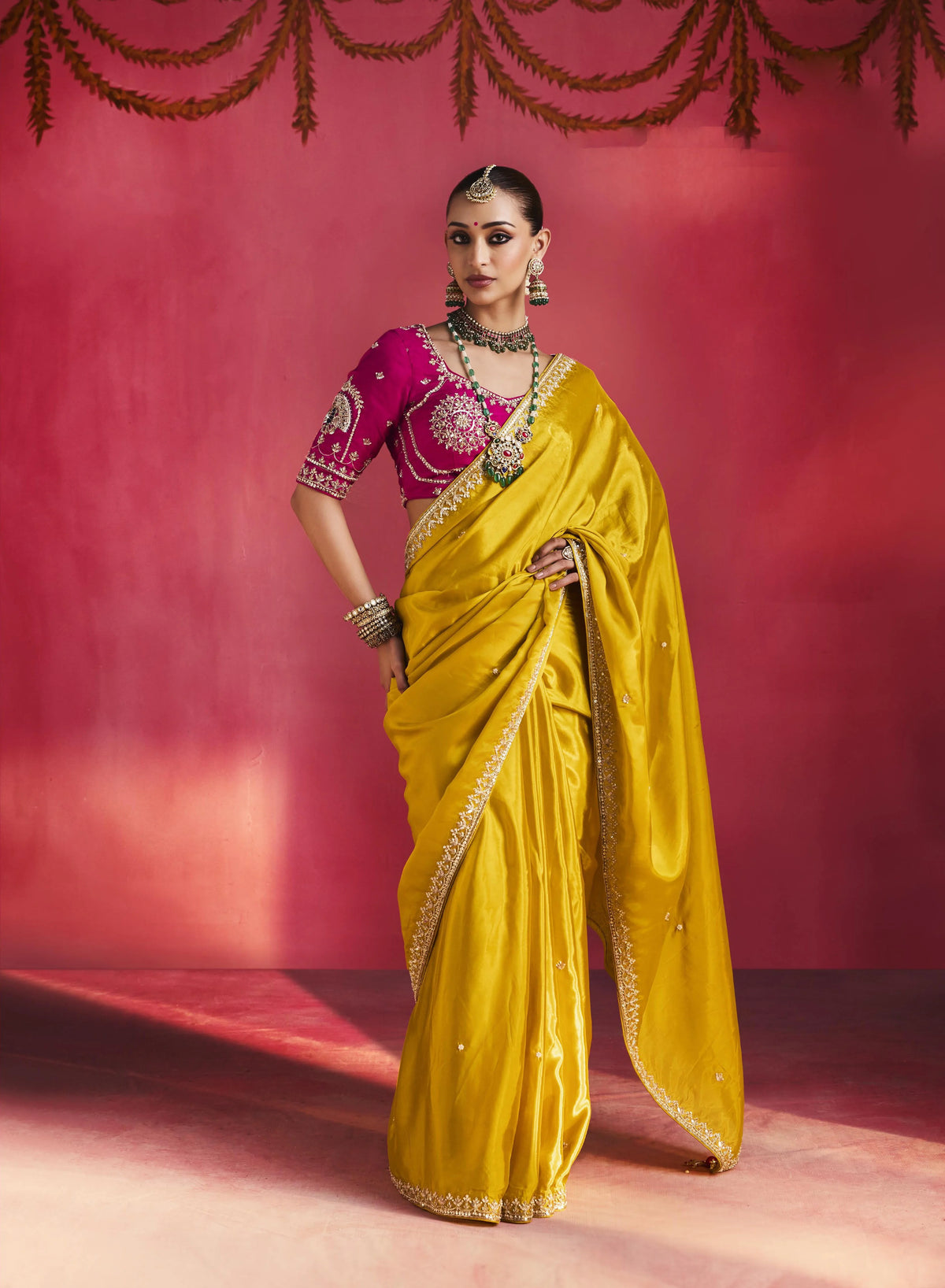 Lightweight Festival Wear Mustard With Thread Work Saree