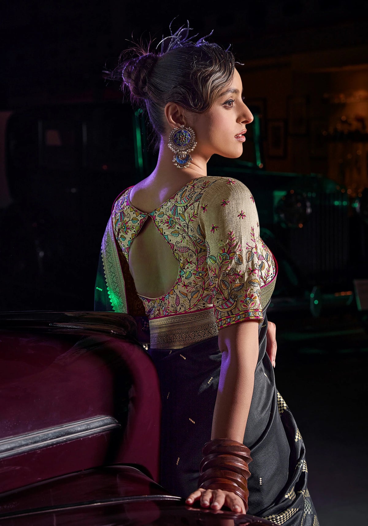 Viscose Silk Black Festival Wear 3D Weaved Pallu Sarees