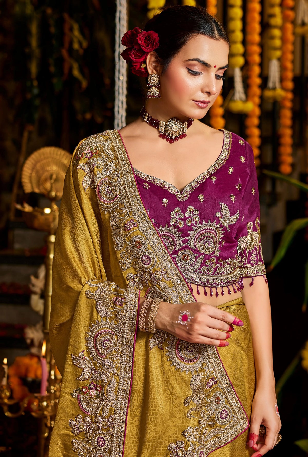 Pure Tissue  Zari Weaving Yellow Party Wear Zardosi Sarees