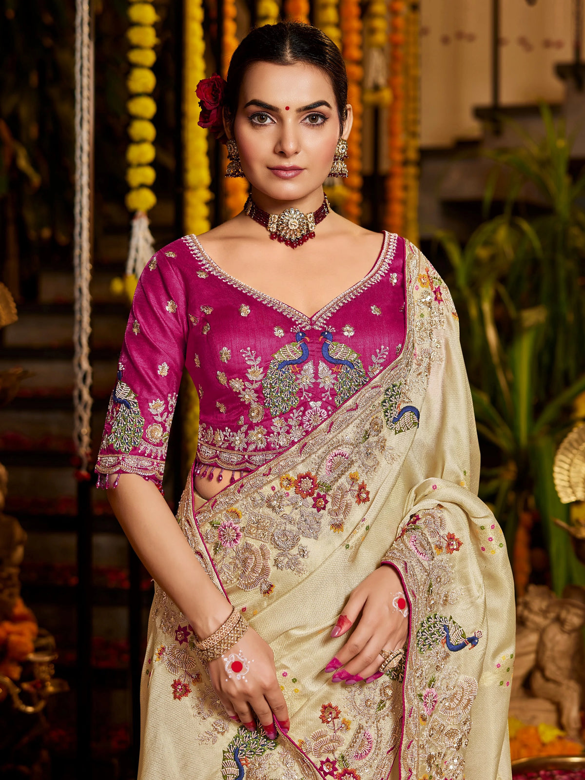 Pure Tissue Zari Weaving Beige Party Wear Zardosi Sarees