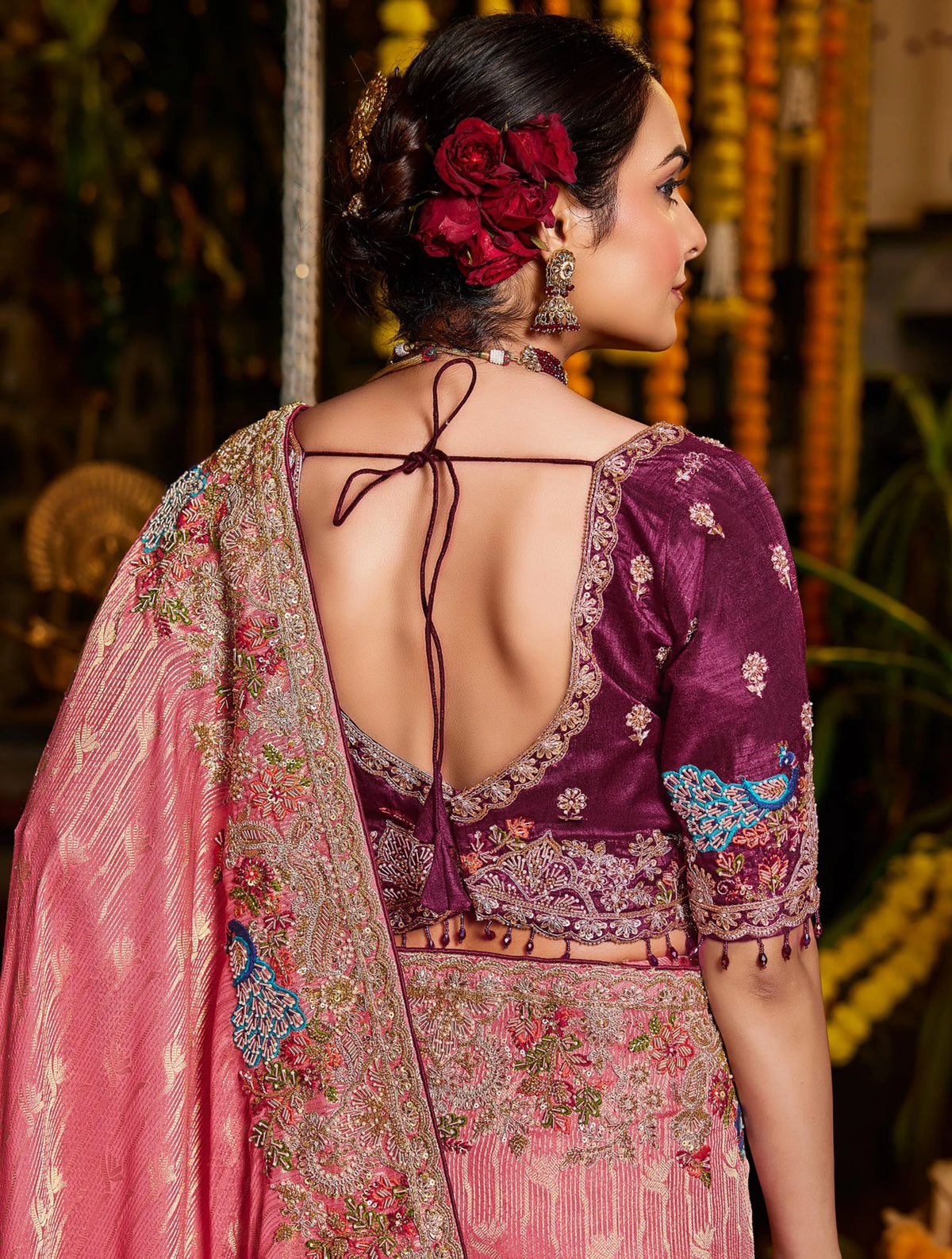 Pure Tissue Zari Weaving Pink Party Wear Zardosi Sarees
