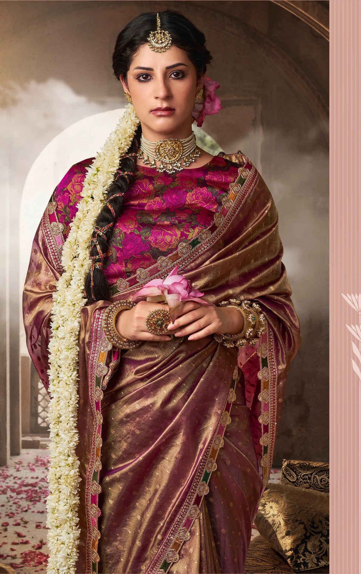 Zari Tissue Brown Festival Wear Lace Work Sarees