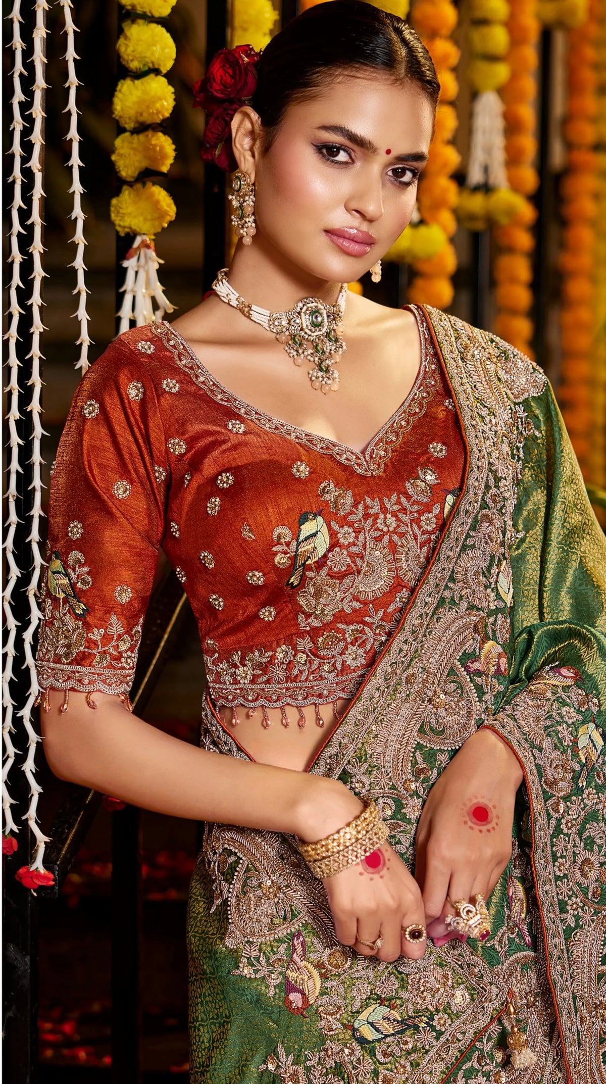 Pure Tissue Zari Weaving Green Party Wear Zardosi Sarees