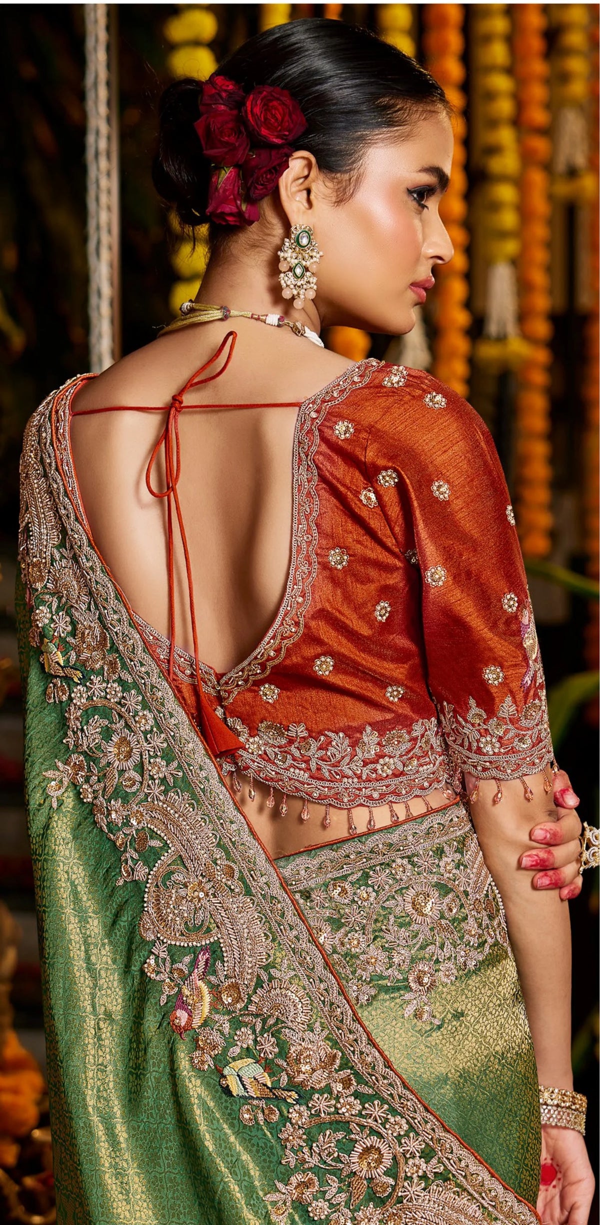 Pure Tissue Zari Weaving Green Party Wear Zardosi Sarees