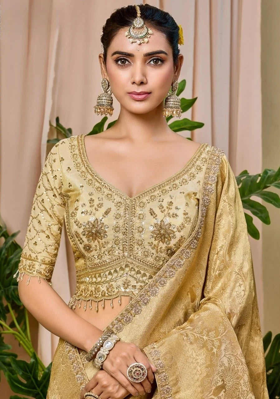 Tissue Festival Wear Mustard With Bead Work Saree